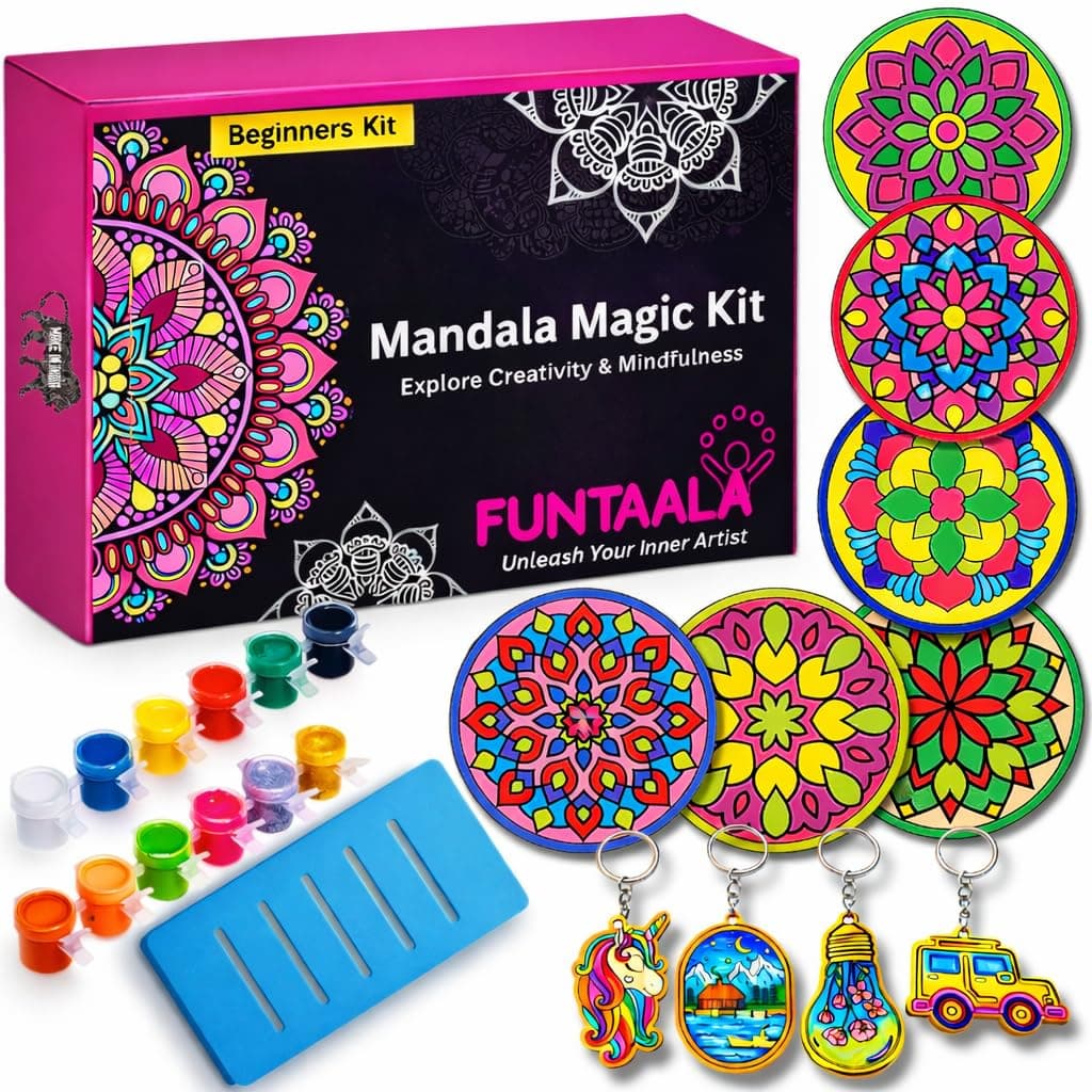 Wooden Mandala Paint Kit Tea Coasters Art and Craft Kit | DIY Coaster Painting Set with Colours and Brush | Gift for Girls and Boys Ages 9-15 | Mandala Art Coasters