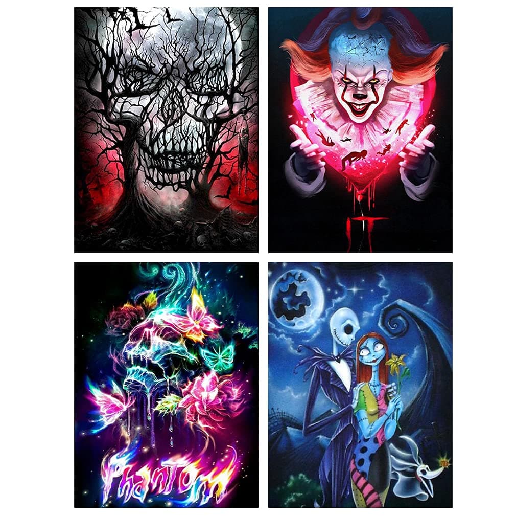 5D Diamond Painting Kits for Adults, 4 Pack Paint with Diamonds Full Round Drill DIY Craft Diamond Art Kits for Home Wall Decor and Adults Kids Gift Skull (Halloween 12 X 16 inch)