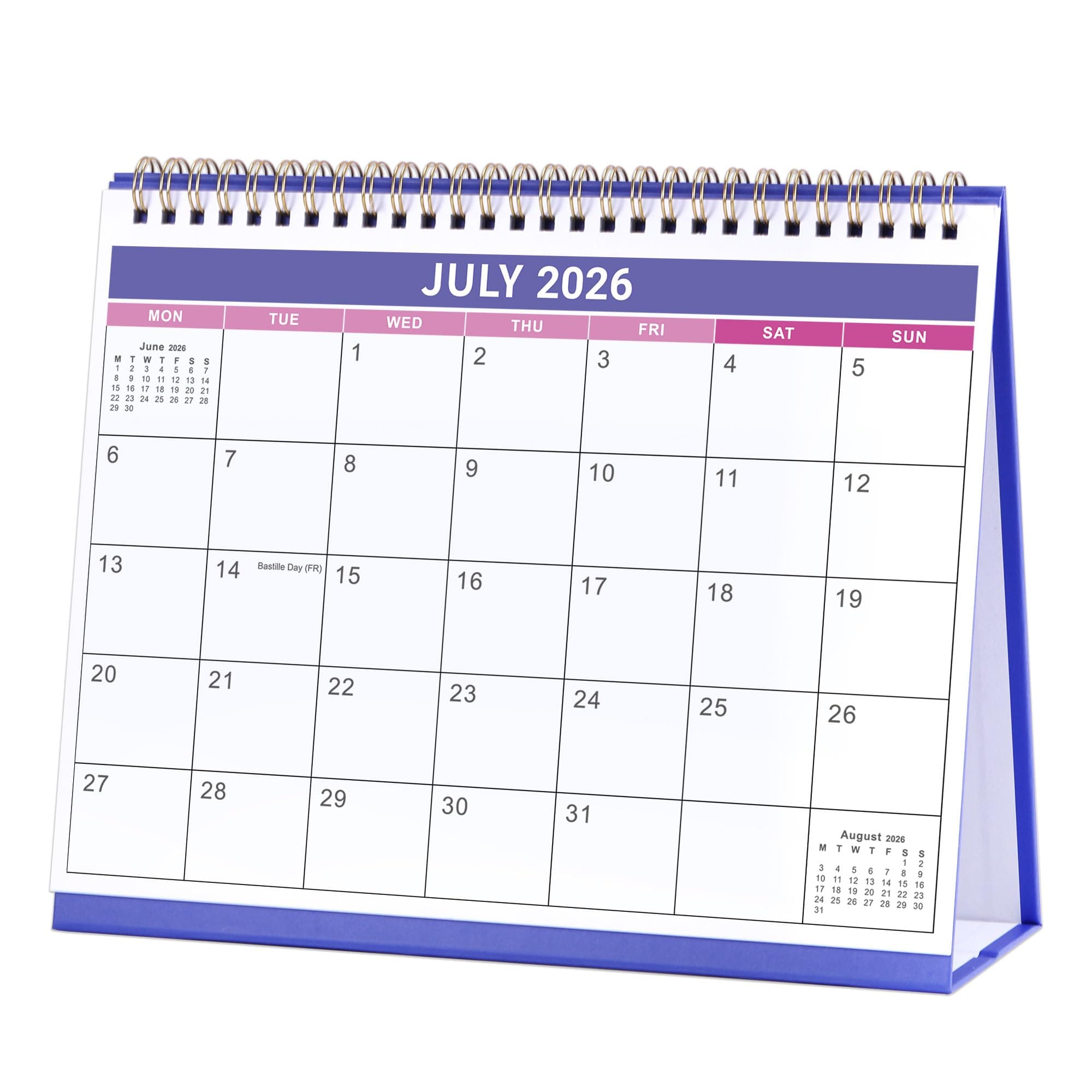 – 2026-2027 Calendar - 18 Month Desk Calendar 26-27 Runs from July 2026 to December 2027, Starts on Monday, Minimalist design for School, Home or Office, 25.3 x 20.5 x 7.8 cm - Purple