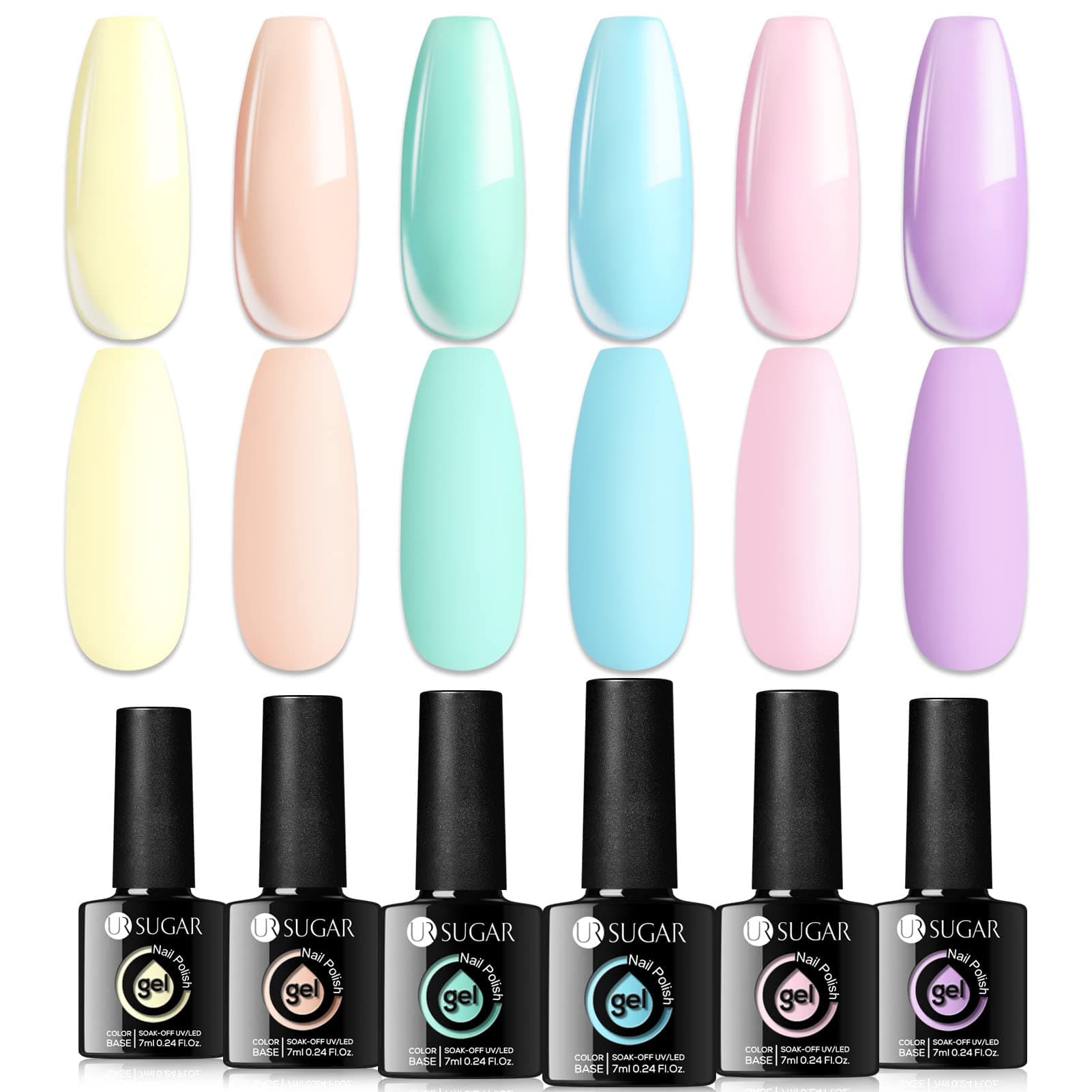 UR SUGAR Pastel Gel Nail Polish Set Marshmallow Macaron Spring Summer Nude Pink Color Gel Soak Off UV Gel Polish Set 7.5ml Nail Lamp Gel Kit for Women Girlfriend Gift on Easter Carnival Evergreen Party