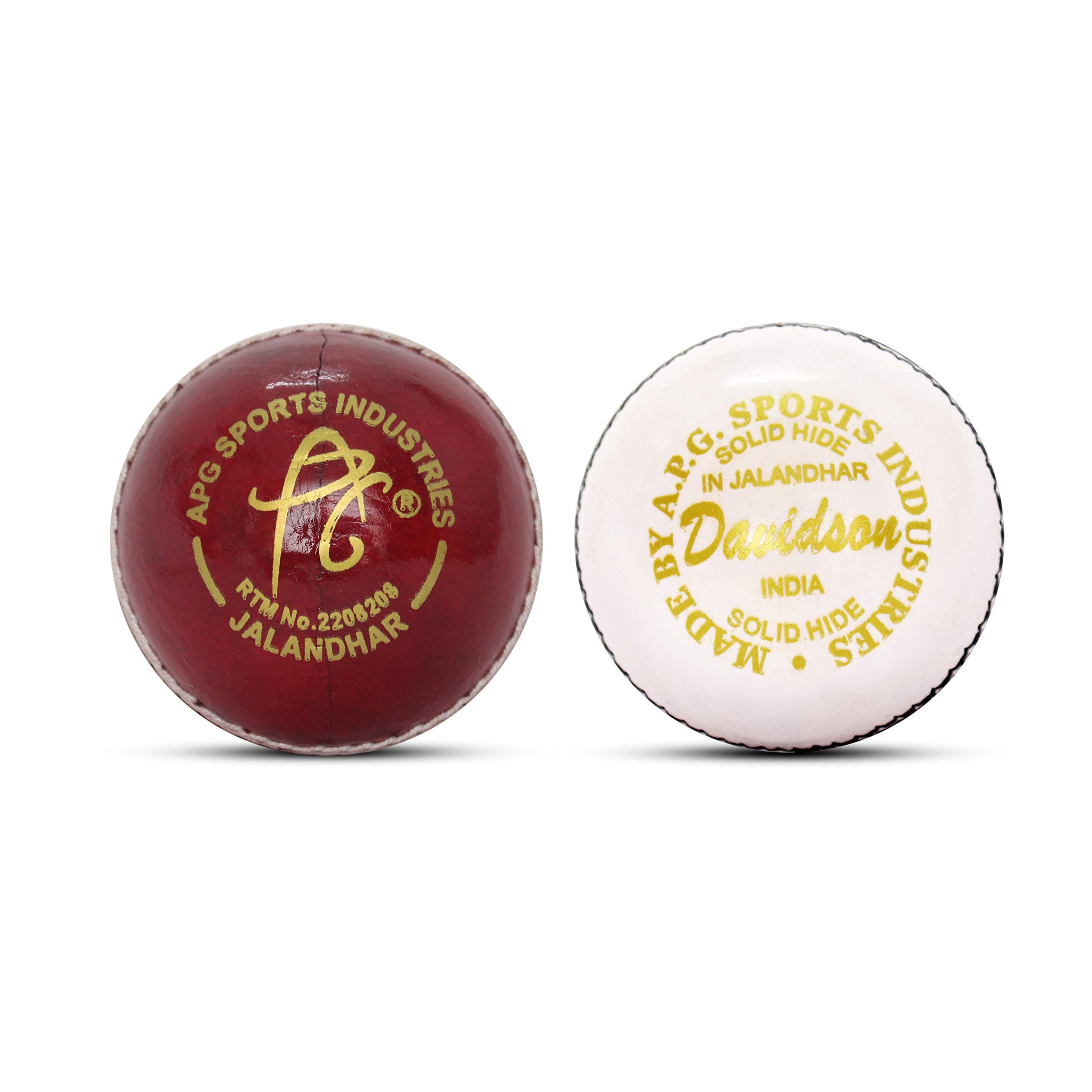 APG Davidson Leather Cricket Ball, 4 Piece Construction, 1 White Leather Cricket Ball and 1 Red Leather Cricket Ball, Set of 2 Balls, Hand Stitched Weight, 5.5 oz, (Multicolor) OneSize