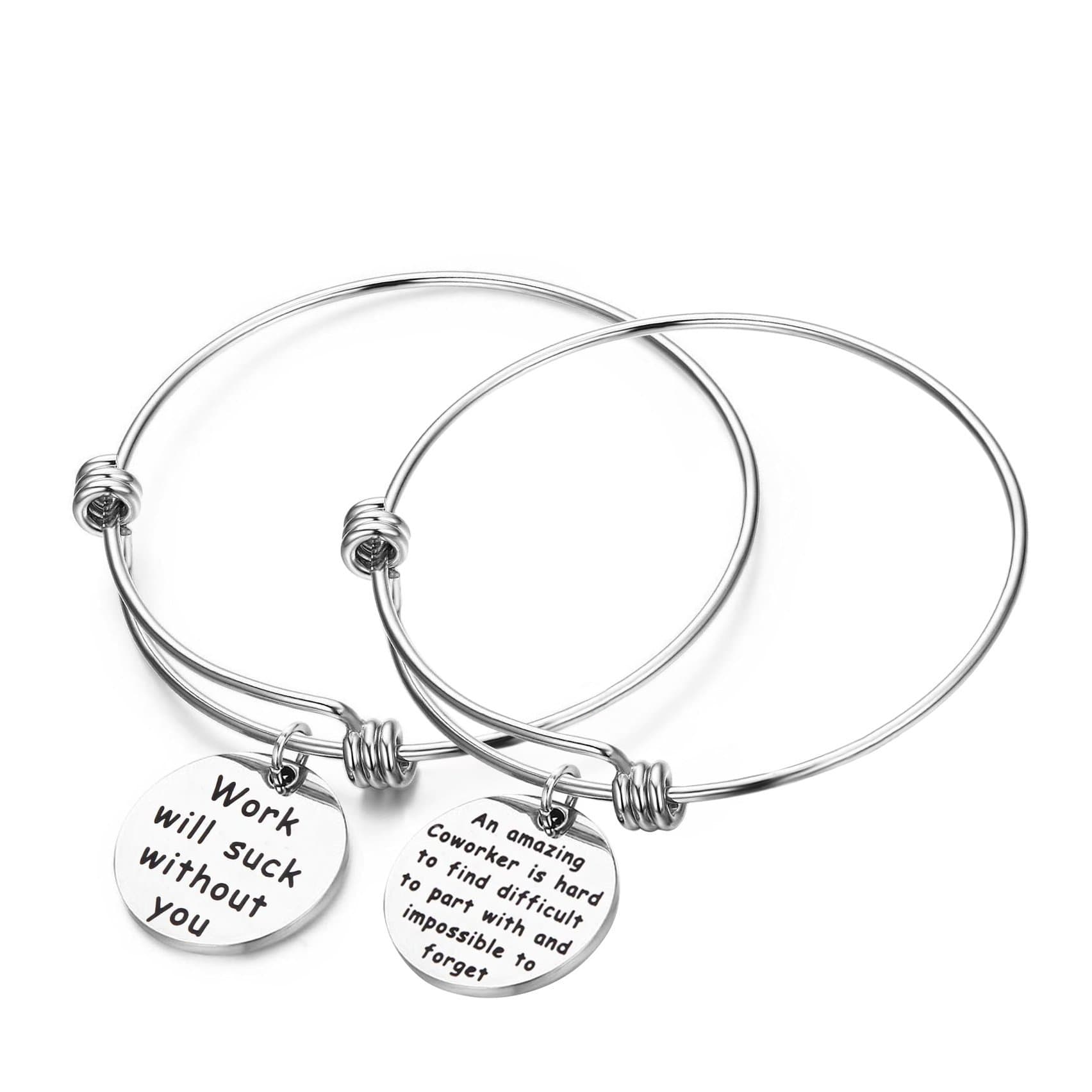 AISHOW Set of 2 Coworker Leaving Gifts for Women Colleague Boss Goodbye Farewell Gifts Going Away Thank You Bangle Bracelet for Women