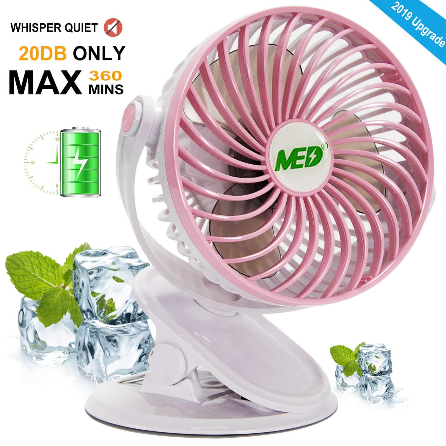 MED FAN Baby Stroller Mini Battery Operated Clip Fan,Small Portable Fan Powered by Rechargeable Battery or USB Desk Personal Car Gym Workout Camping (red)