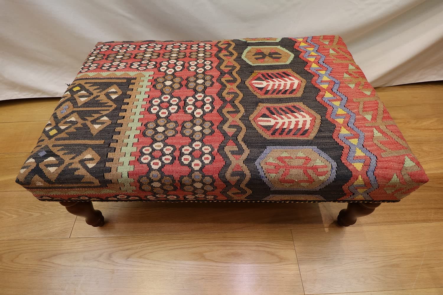 Antique Turkish Kilim Ottoman Stool Table - Size: 91 X 60 cm Code R7598