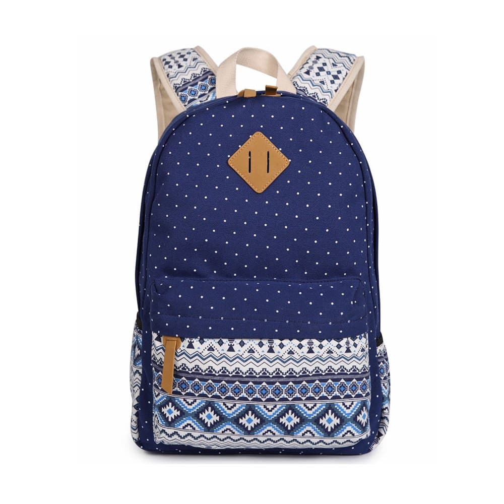 Evay 14 Inch Laptop for Women Vintage College Waterproof School Bags Canvas Multi-Coloured Stripes Rucksack Laptop Rucksack