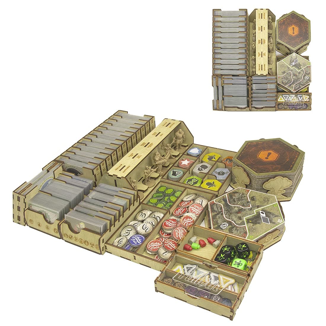 SMONEX Organizer Box Compatible with Fallout New California Board Game and Fallout Atomic Bonds Expansions - Insert Fits The Original Box - Board Game Organizer with Engraved Design