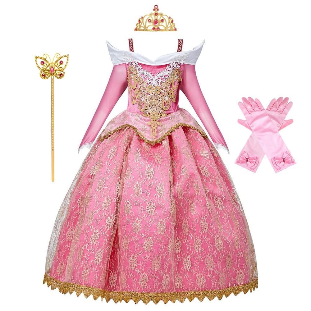 MYRISAM Girls Fancy Aurora Princess Sleeping Beauty Birthday Dress Halloween Costume Carnival Cosplay Party Dress Up Outfit (w/Accessories)