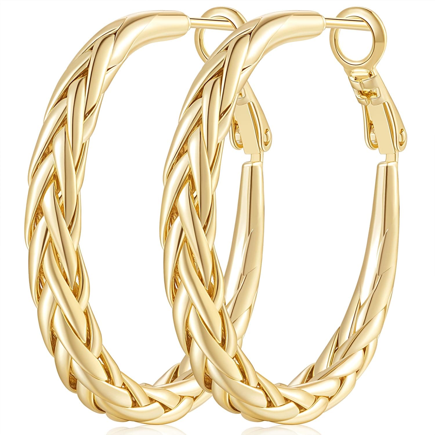 SPOINT 14K Gold Hoop Earrings for Women 14K Gold Earrings for Women Large Hoop Earring for Womens Hoops Intricate Weave Design Thick Womens Earring Hoops 30/35mm