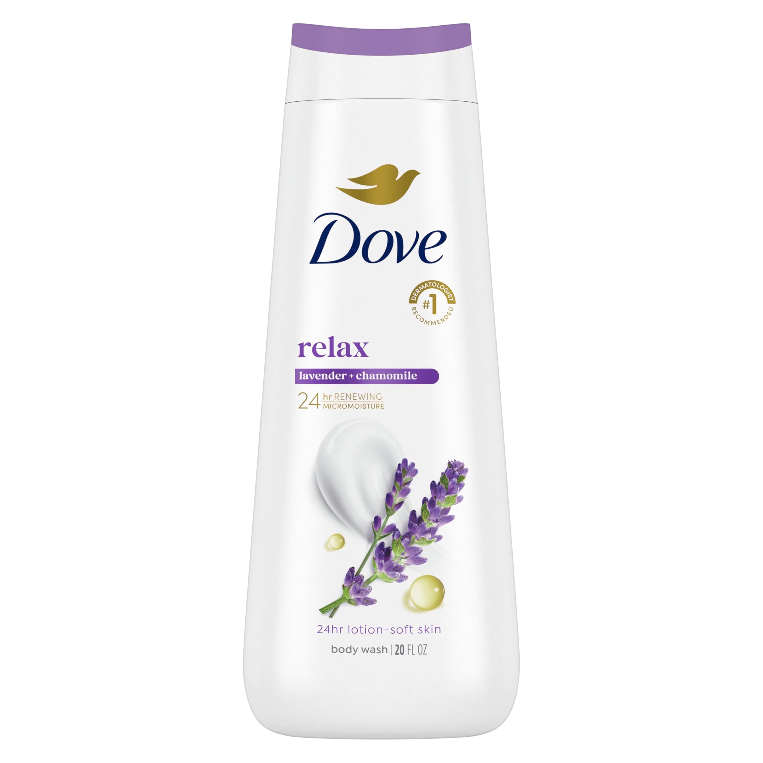 Body Wash Relax Lavender Oil & Chamomile for 24hr Lotion-Soft Skin Moisturizing Skin Cleanser with No Sulfates No Parabens 20 oz