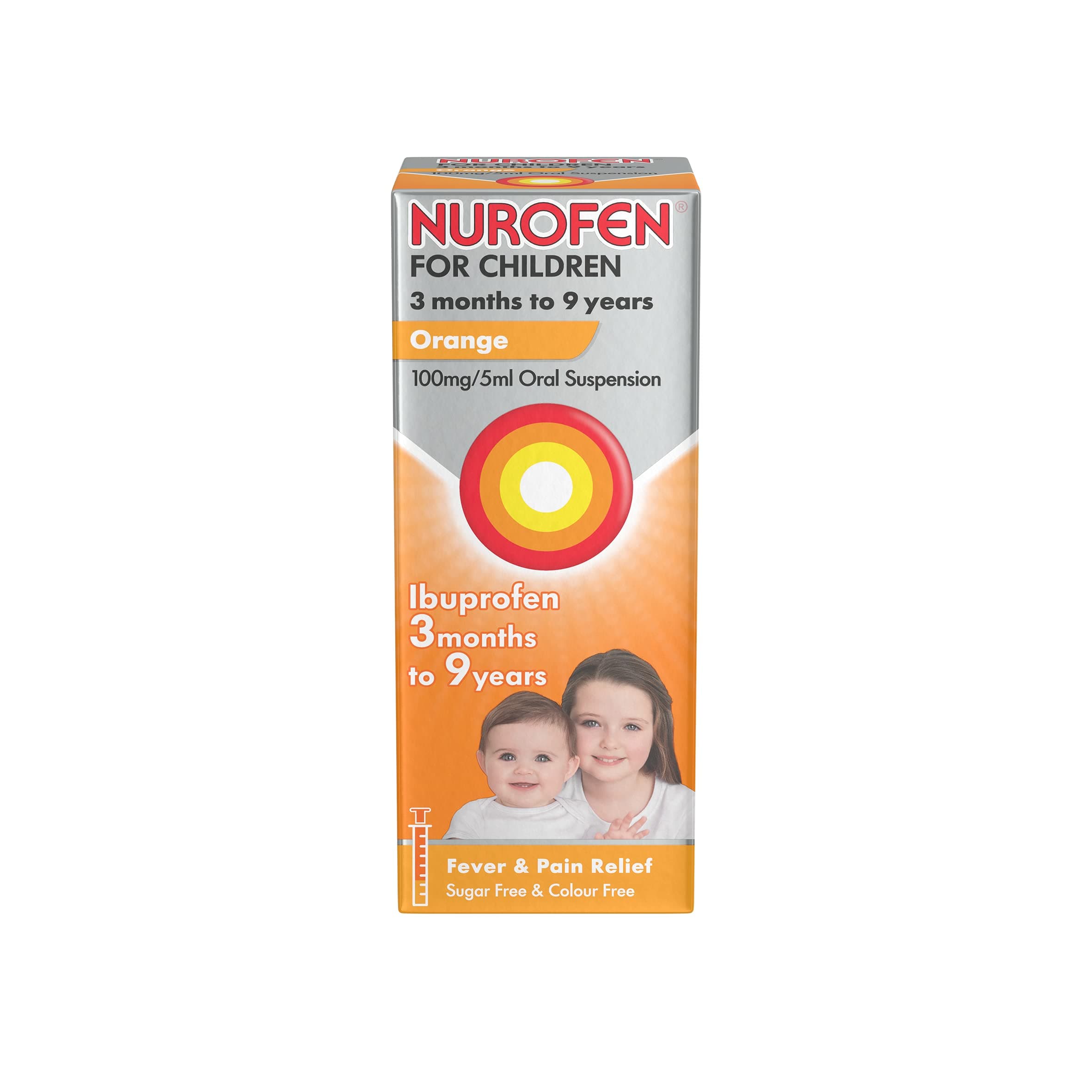 For Children 3M-9Y, Kids Ibuprofen Orange 100 ml, Baby Teething Pain Relief, Cold Flu, Fast Acting, Up To 8 Hours, Fever Reducer, Child Medicine
