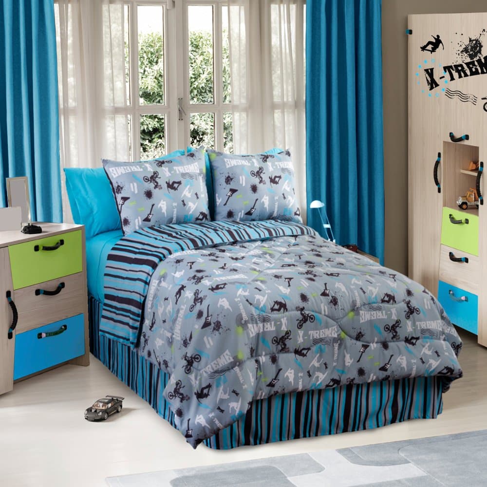 Veratex "On The Edge" Bedding Collection Modern Graphic Kids Bedroom 4-Piece Comforter Set, Graphite, Full Size