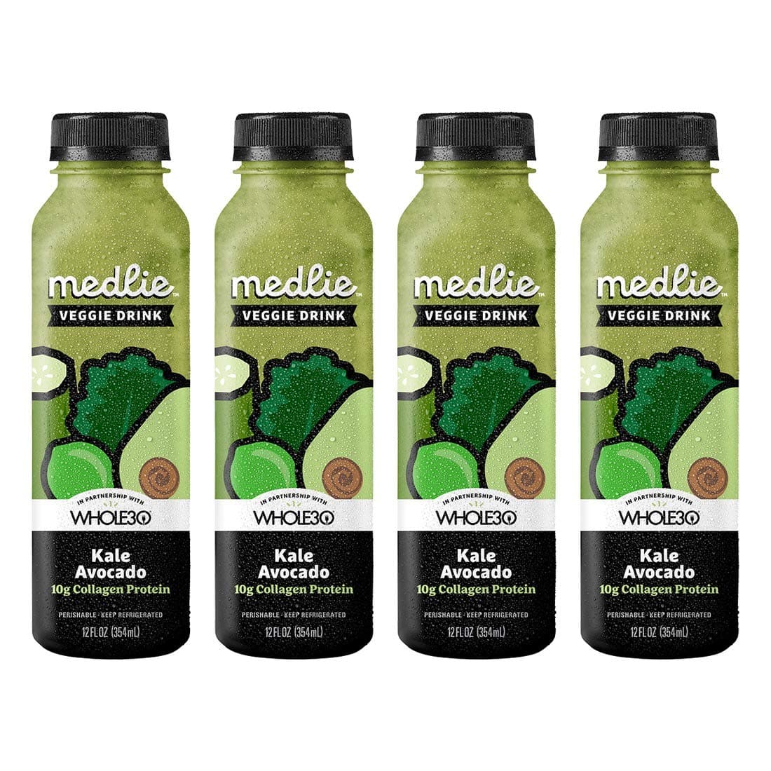 Medlie Kale Avocado Collagen Protein Drink, 12 Oz, Organic, Green Smoothie, Keto Snack, Green Juice Alternative, Whole30, Paleo (8 Pack)