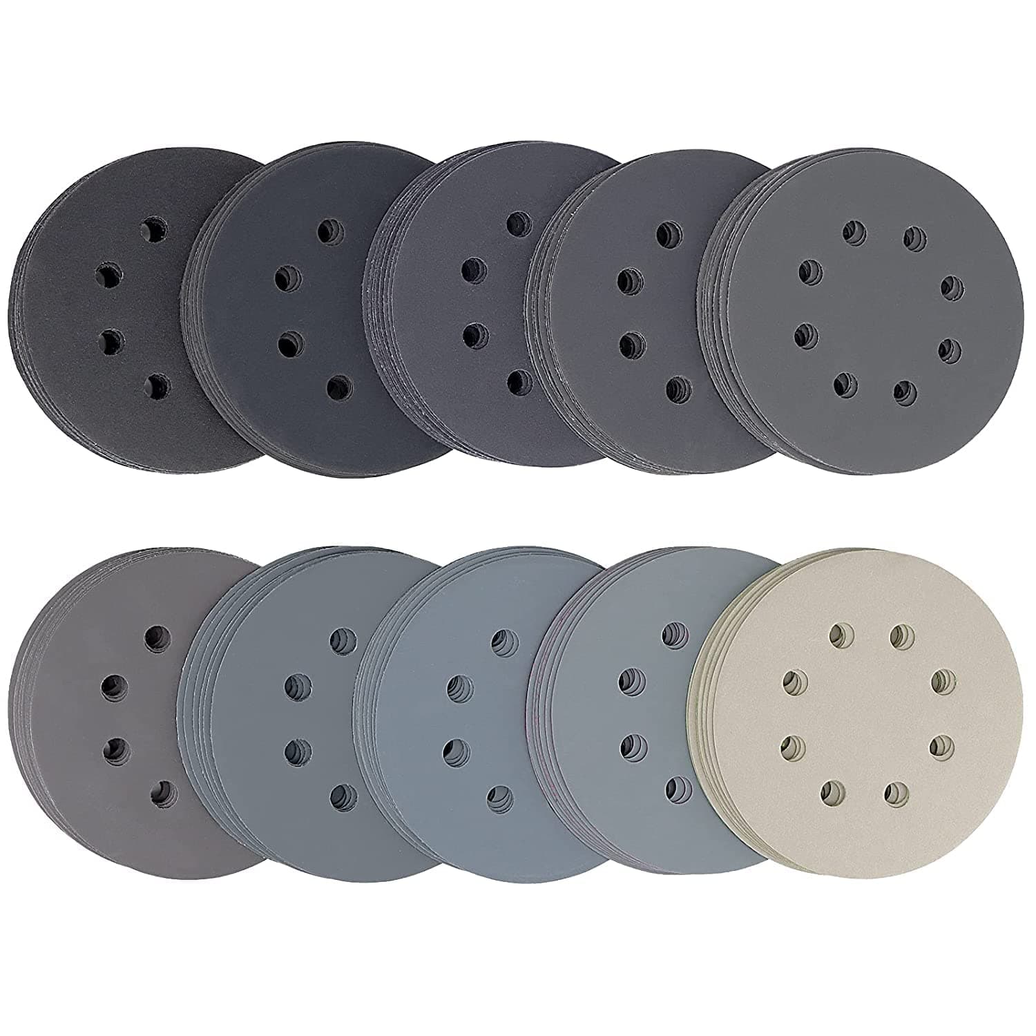 Wet Sanding Disc, VFINE 5 Inch 8 Holes Silicon Carbide Sanding Discs Hook & Loop Sandpaper for Wet/Dry Sanding Grinder Polishing, Orbital Sander Sandpaper for Wood or Metal Polishing - 50 Pack