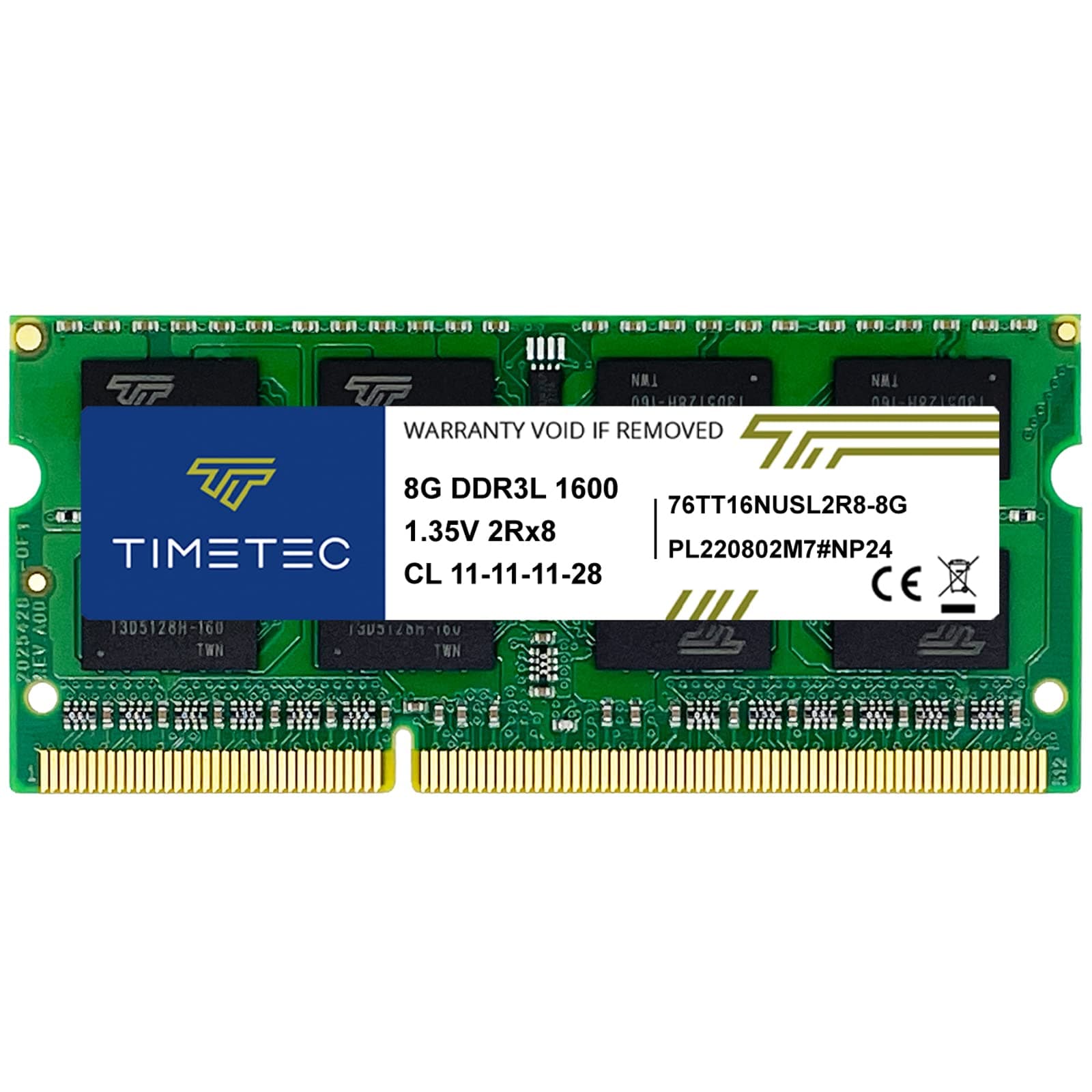 P N 76TT16NUSL2R8-8G 8GB Dual Rank 1600MHz DDR3 PC3-12800 Non-ECC Unbuffered CL11 204-Pin SODIMM 2Rx8 512x8 1.35V Laptop PC Computer Memory Ram Module Upgrade 8GB