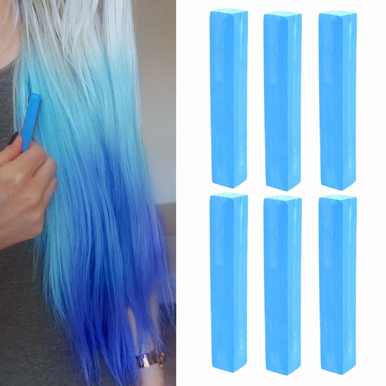 Electric Blue Miley Cyrus Hair Style Temporary Hair Dye | Crazy Blue Hair Dye | AQUA BLUE Hair Color | With Shades of Blue Set of 6 Hair Chalk | Color your Hair Blue with temporary HairChalk