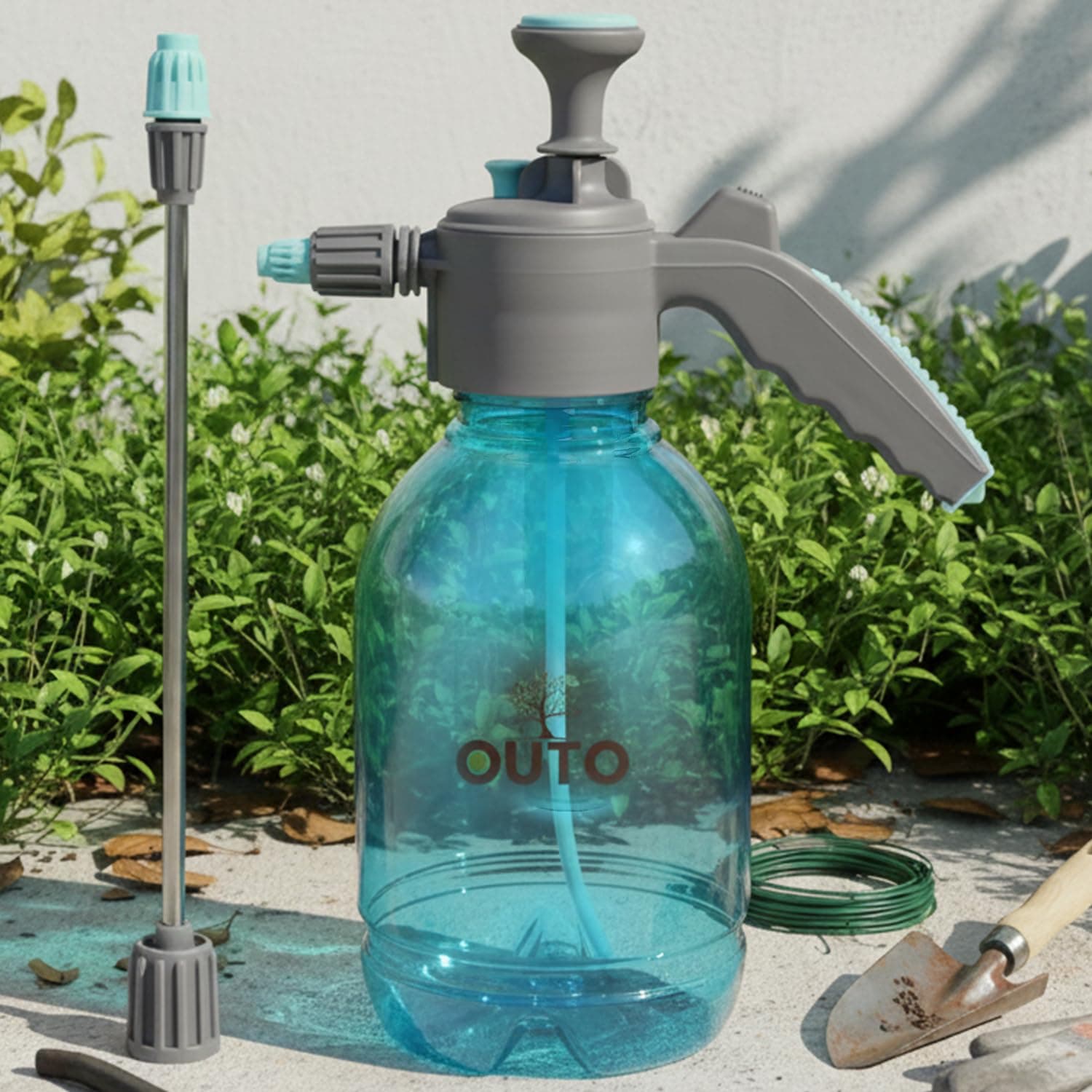 OUTO Agro 2ltr Multifunctional Manual Garden Sprayer Pressure Water Pump with Safety Valve and Nozzle Handheld Mist Spray for Flowers Plant Watering Car,Home Pesticide & Cleaning (Random Colour)