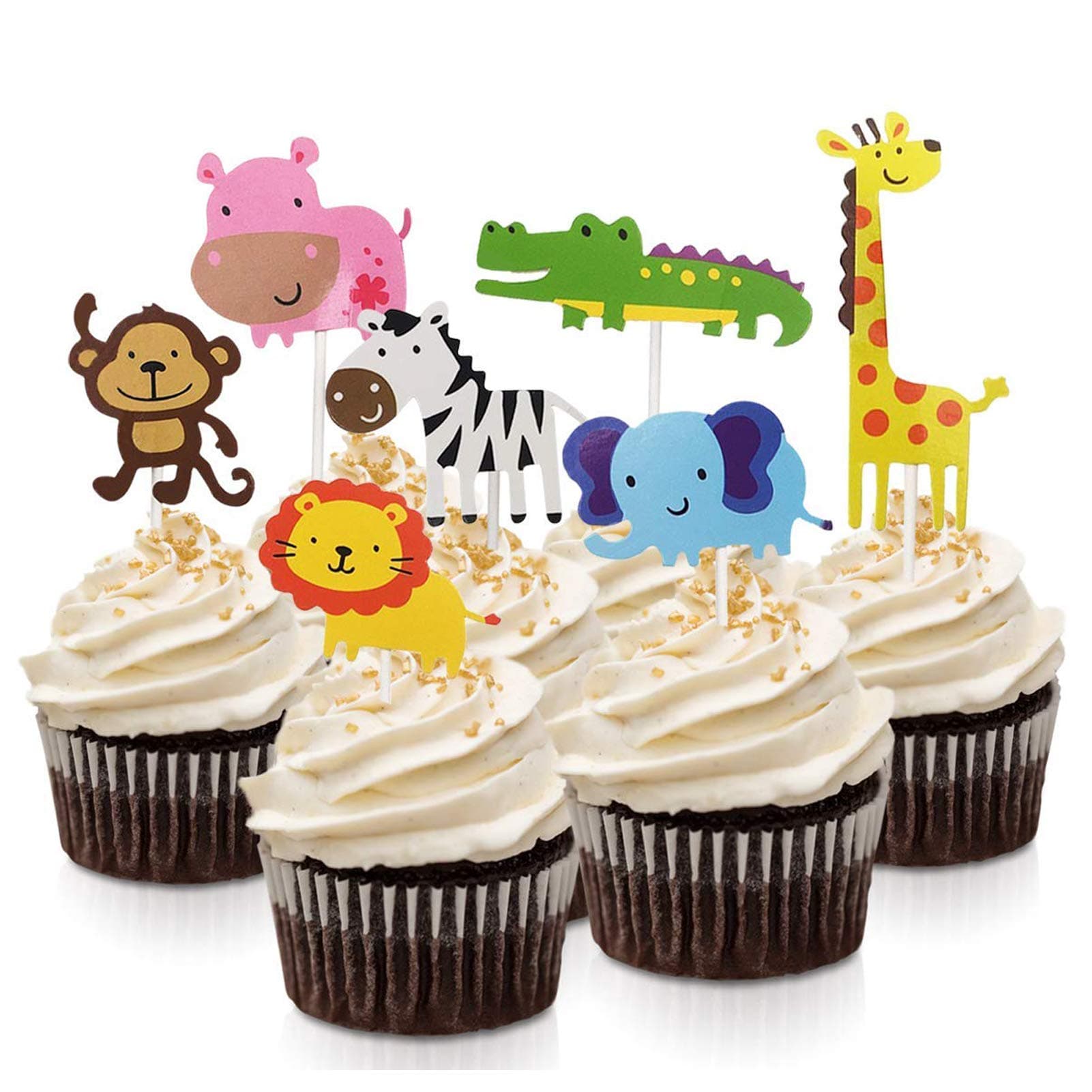 FishMM 21pcs Cute Zoo Animal Cupcake Toppers Picks,Jungle Animals Cake Toppers for Kids Baby Shower Birthday Party Cake Decoration Supplies