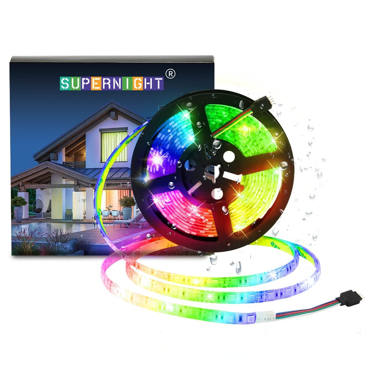 SUPERNIGHT LED Strip Lights, 16.4FT 5M SMD 5050 Waterproof 300LEDs RGB Color Changing Flexible LED Light Strip for Bedroom, TV Back Lighting (Not Include Power)