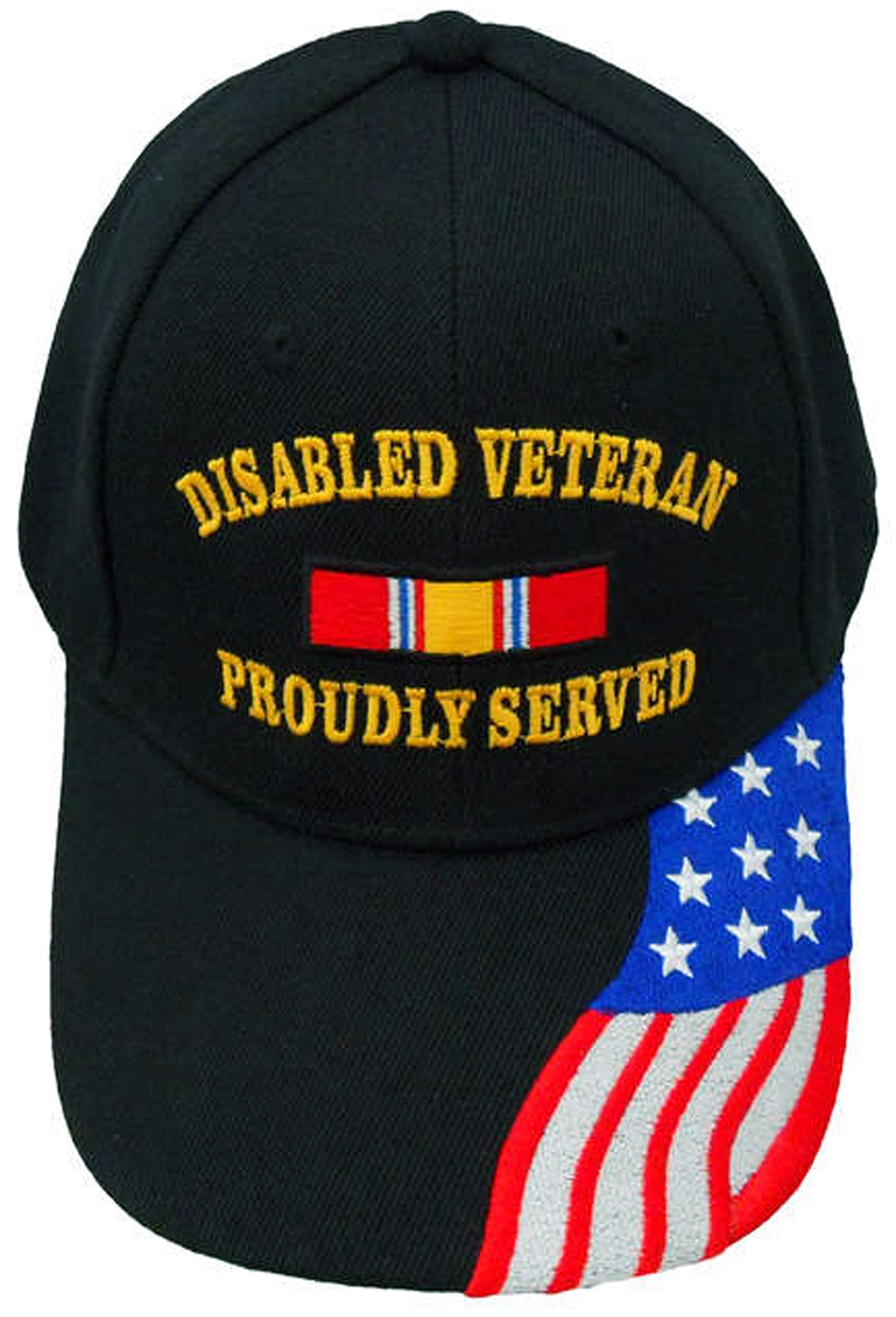 Disabled Veteran Cap Proudly Served Black Hat, American Flag