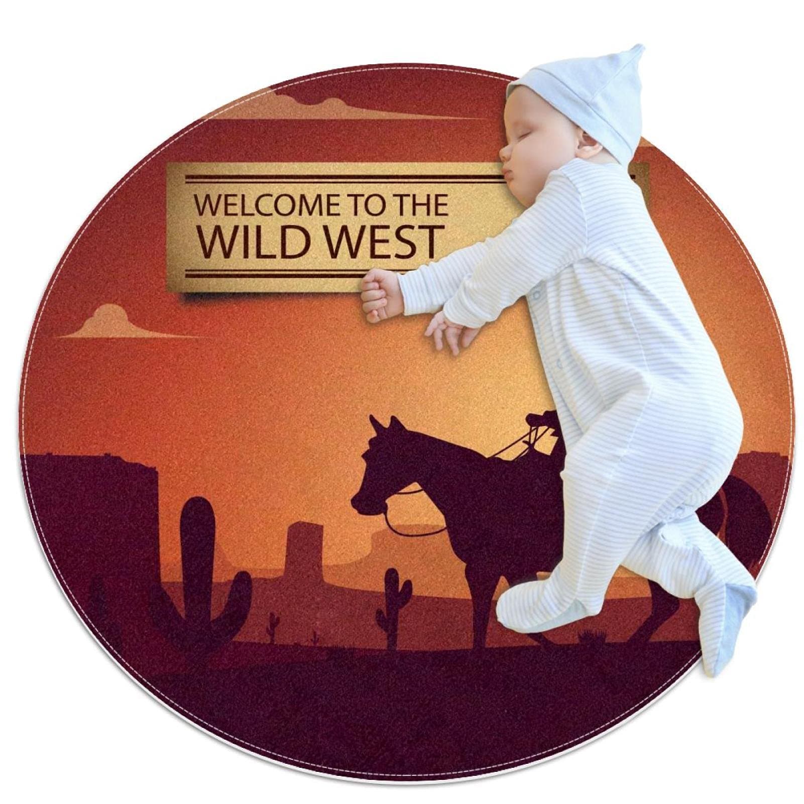 LKJDF Round kids rug round carpet circular rug round floor mat machine washable rug,Wild West Cowboy