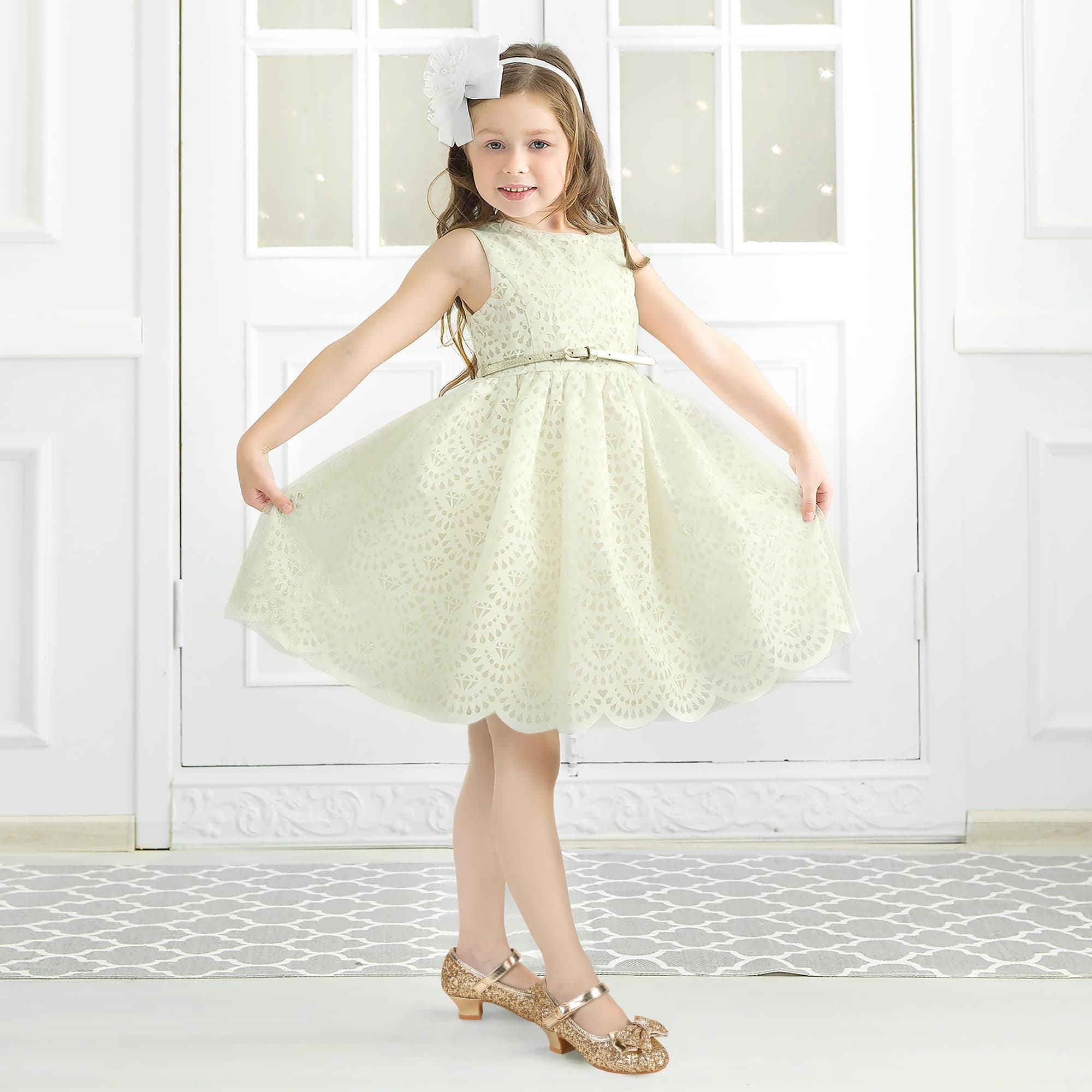 PANDANINJIA Girls Toddler/Little Kid Jada Dress Mary Jane Pumps Bow Low Heels Party Wedding Princess Shoes