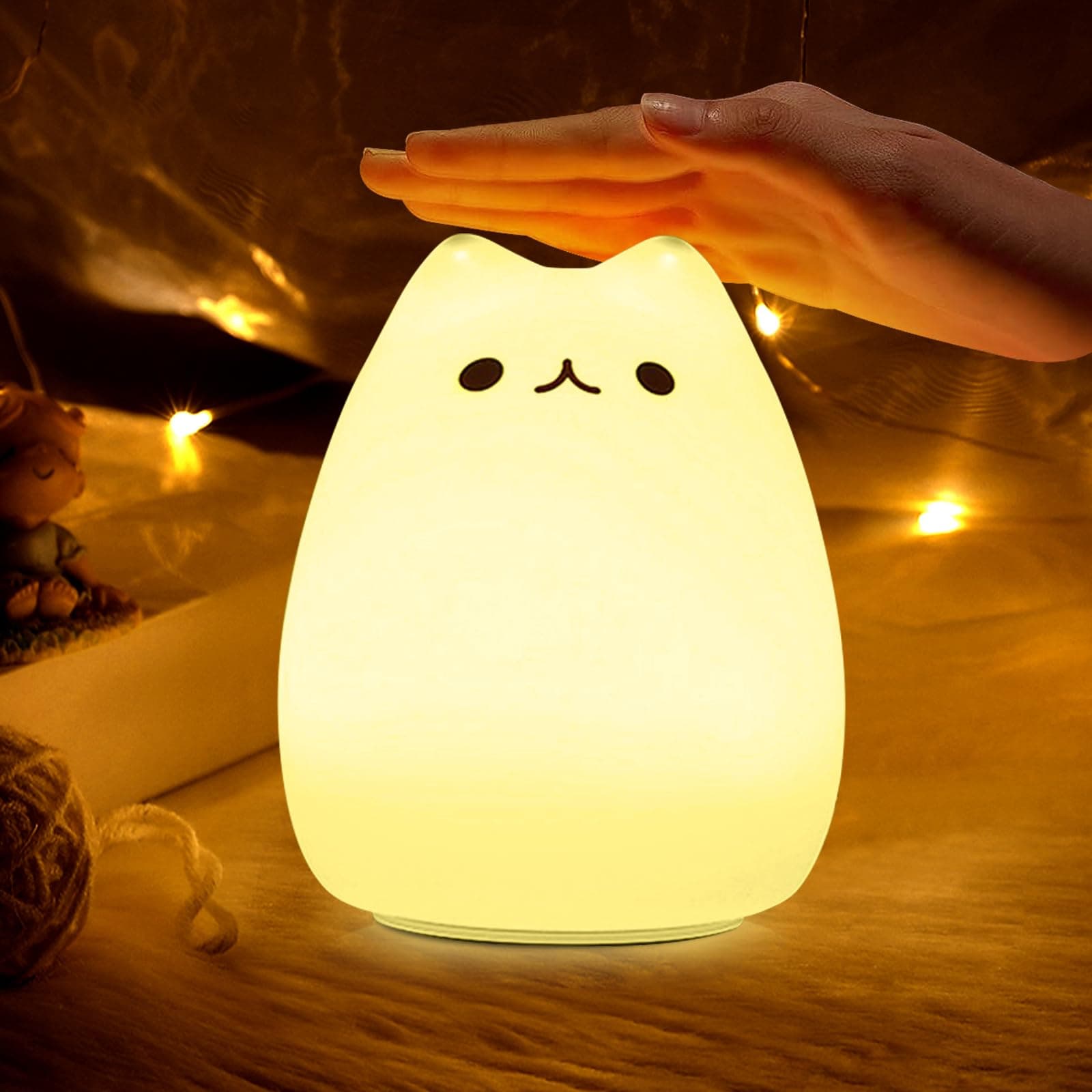 CHWARES Night Light for Kids, Cat Nursery Night Lights with Battery, 7 Color Table Lamp, Room Decor, USB Rechargeable, Cute LED Multicolor Gifts for Baby, Children, Toddlers, Teen Girls