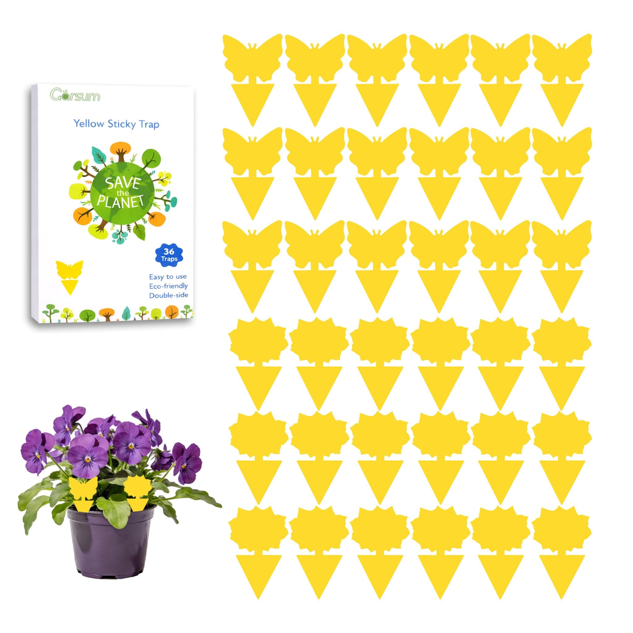 Garsum Fruit Fly Sticky Trap for Indoor and Outdoor, 36 Pack Fungus Gnat Killer for Houseplant,Mosquitos, Flying Insect, White Flies