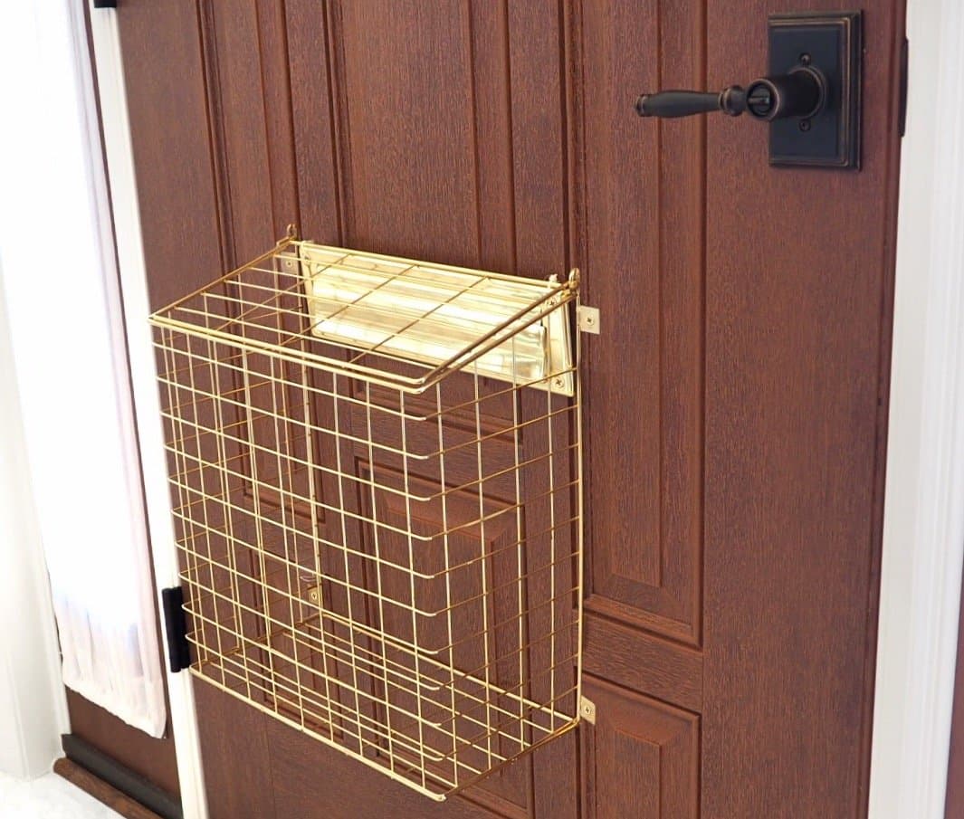 Homewell Mail Catcher Letterbox Basket for Mail Slots | Brass Coated | Universal Size - Fits Slots Up to 13 Inches | Keeps Mail Safe from Pets | Mail Slot Not Included