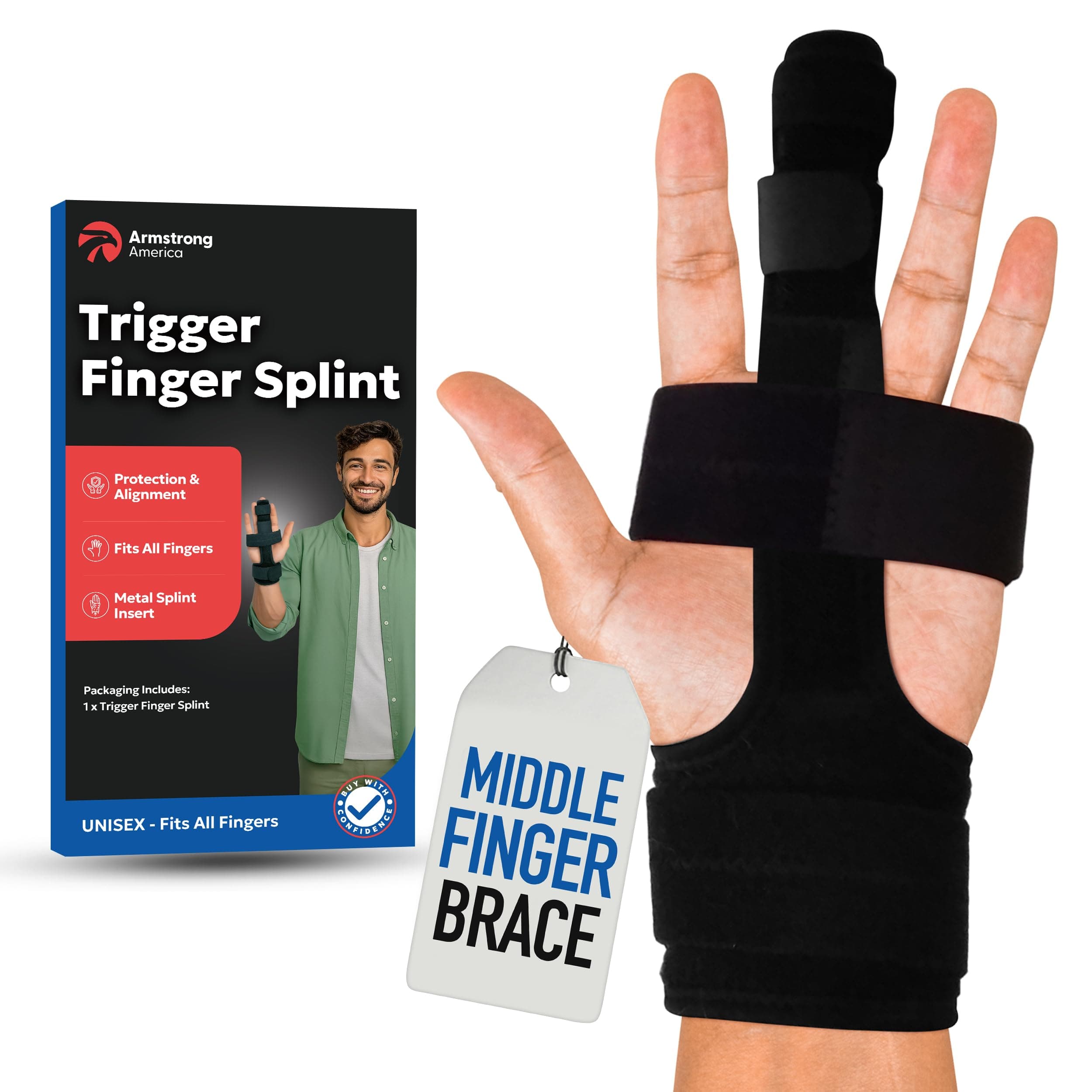 Trigger Finger Splint Finger Brace – Comfortable Finger Splints for Broken Fingers. Adjustable Aluminium Finger Straighter for Bent Mallet or Arthritic Finger Joints. Fits All Fingers (Small/Medium)