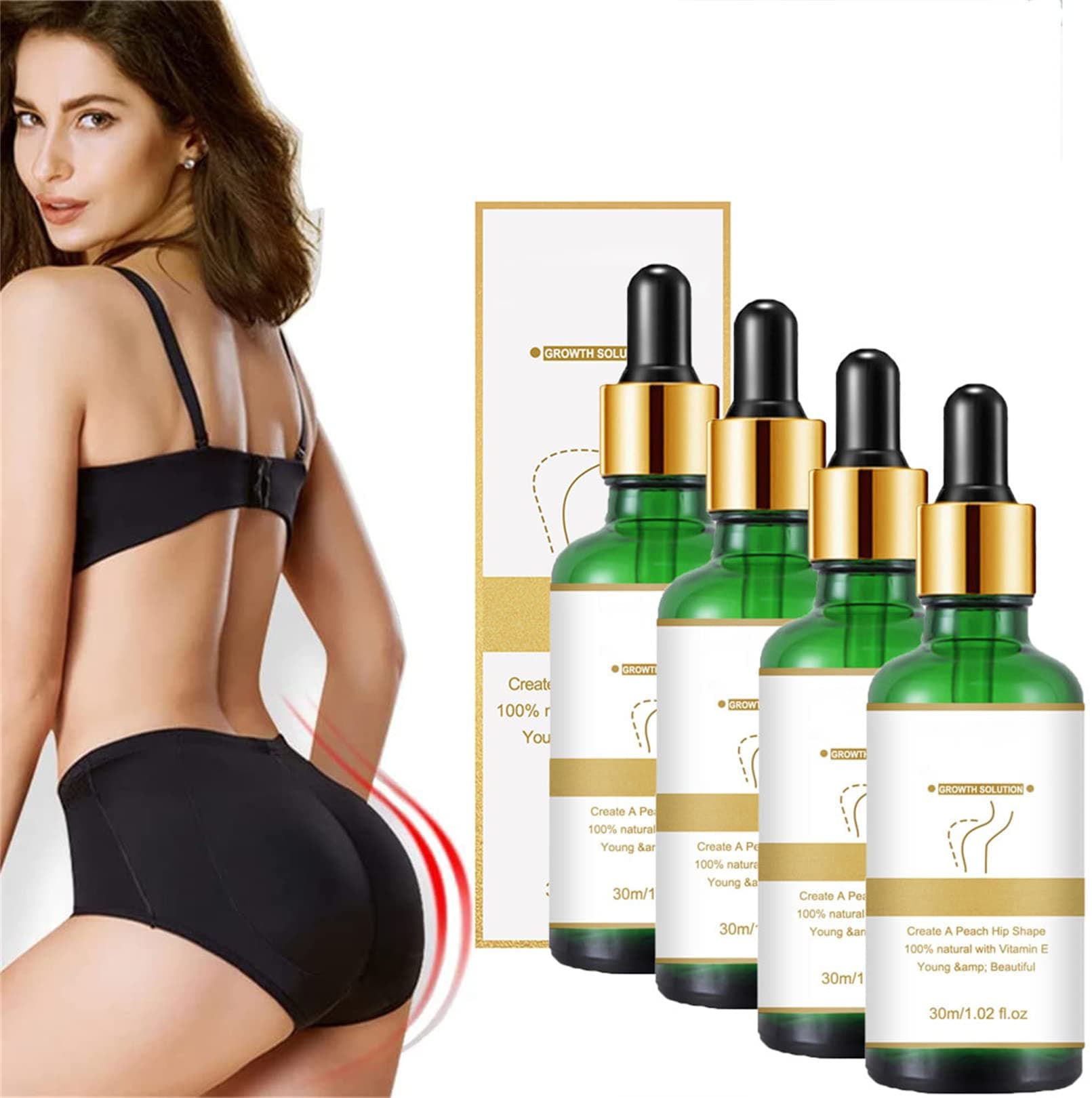 Gluteal Essential Oil, Hip Lift Buttocks Essential Oil Butt Massage Shaping Oils, Create a Peach Hip Shape 100% Natural with Vitamin E, Butt Cellulite Removal, Firming & Lifting Fast (4)