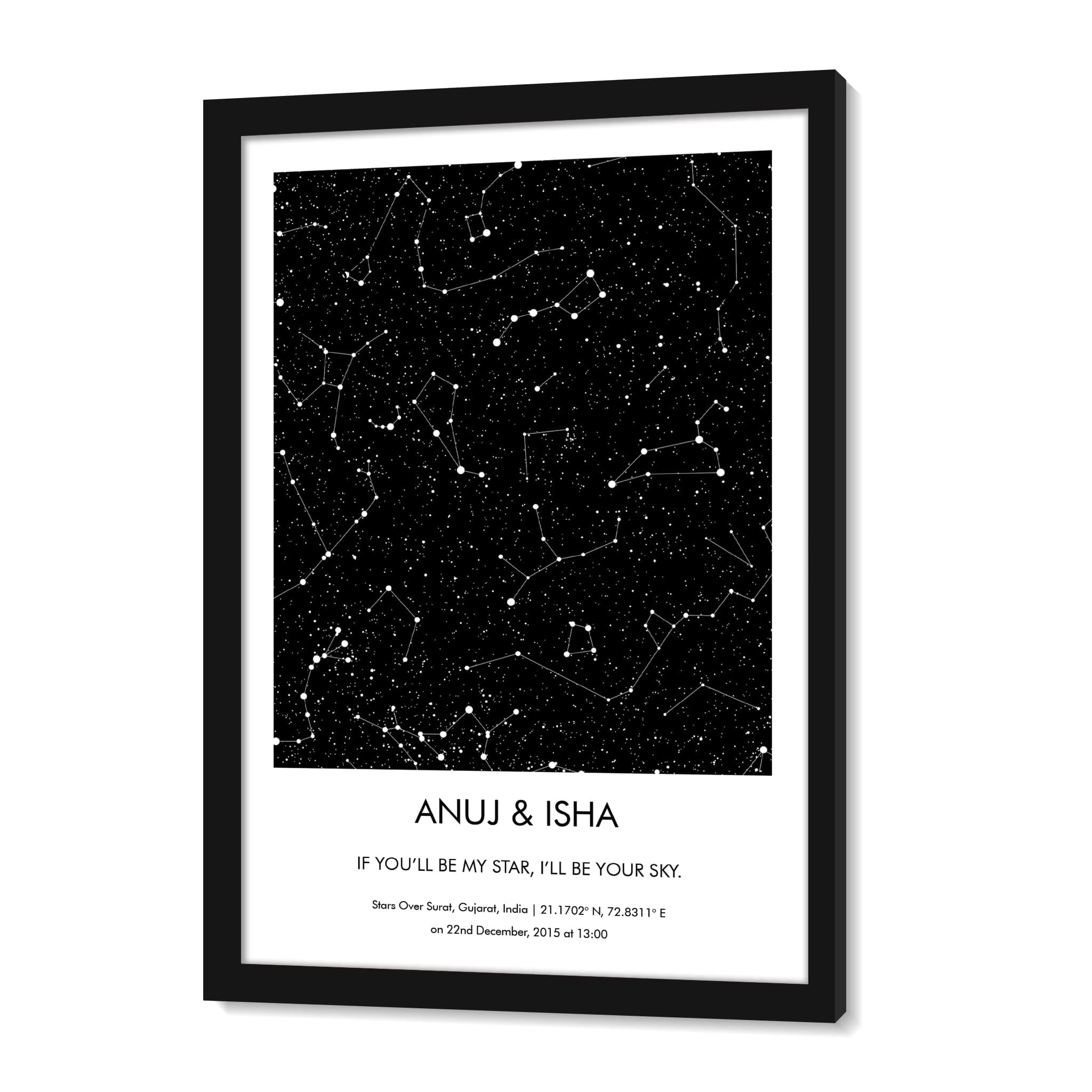 Ritwikas Personalised Stars Map Framed Digital Painting (Black & White)