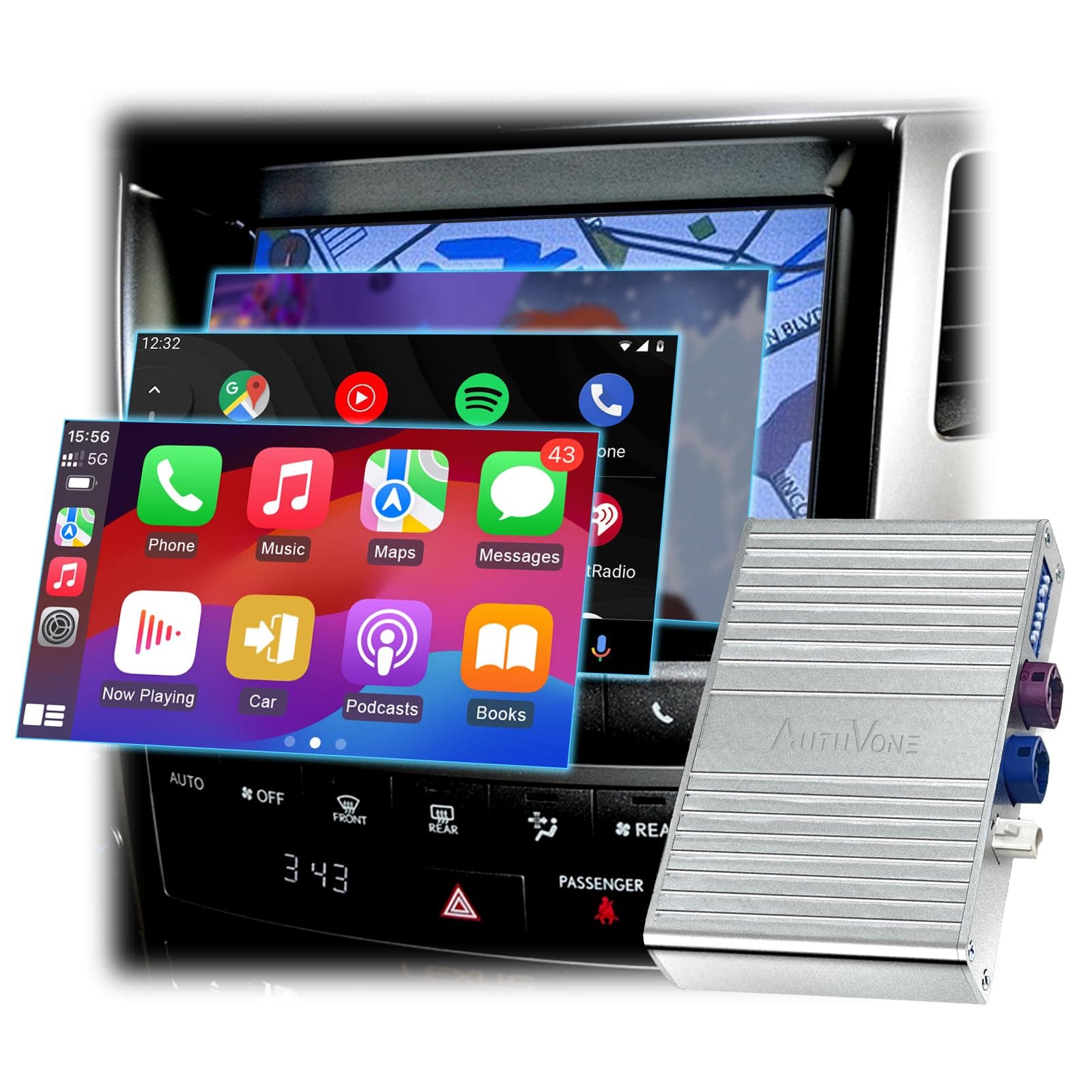 Wireless/Wired Android Auto Decoder Retrofit Kit for Lexus LX 570 Land Cruiser LC200, Support Wireless CarPlay, Upgrade OEM Monitor, Car Factory Control Method