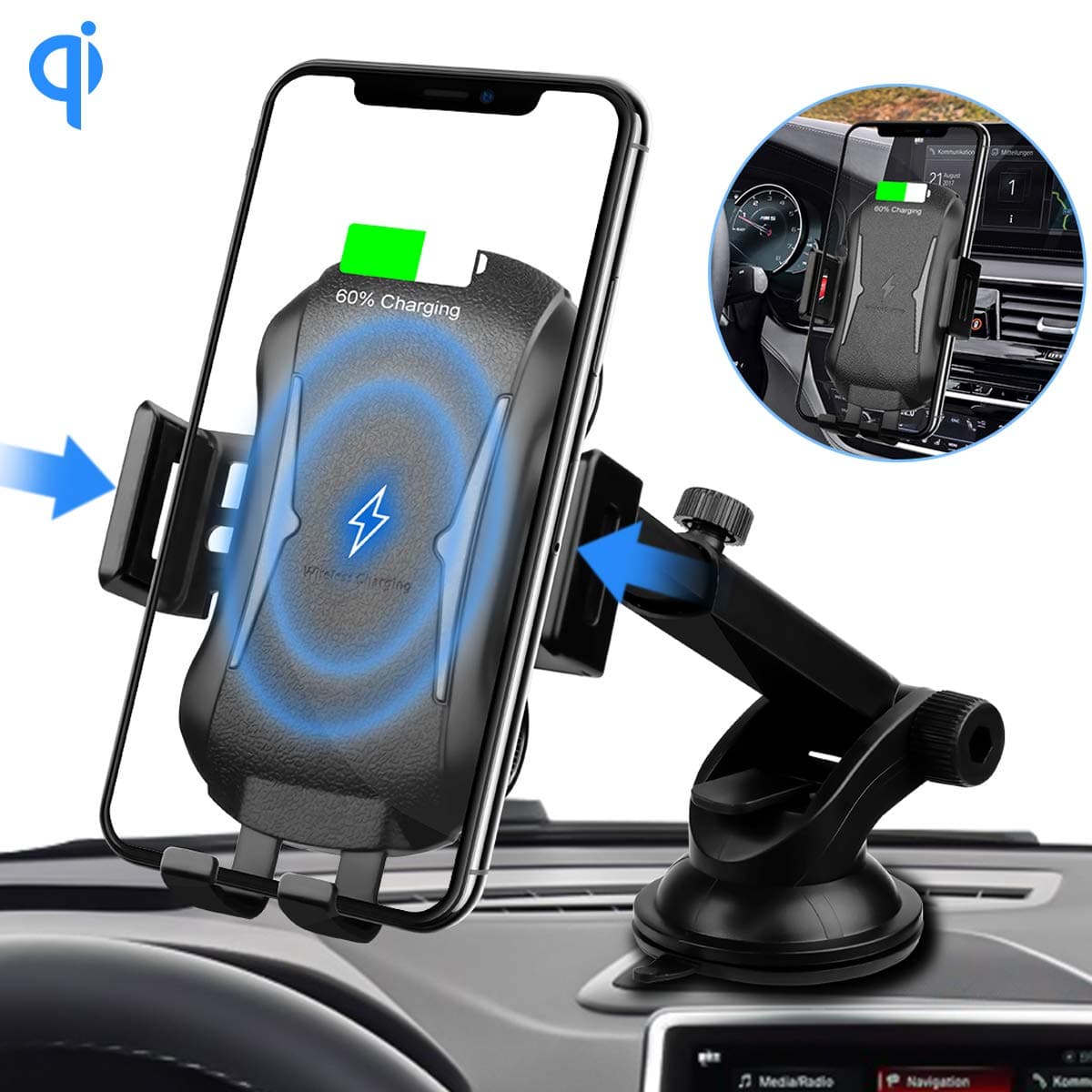 Auto Clamping Wireless Car Charger,Qi Car Charger Phone Holder 10W/7.5W Fast Charger Dashboard & Air Vent mount Compatible with iPhone Xs/Xs Max/XR/X/8,Samsung Galaxy S10 /S10+/S9 /S9+/S8 /S8+