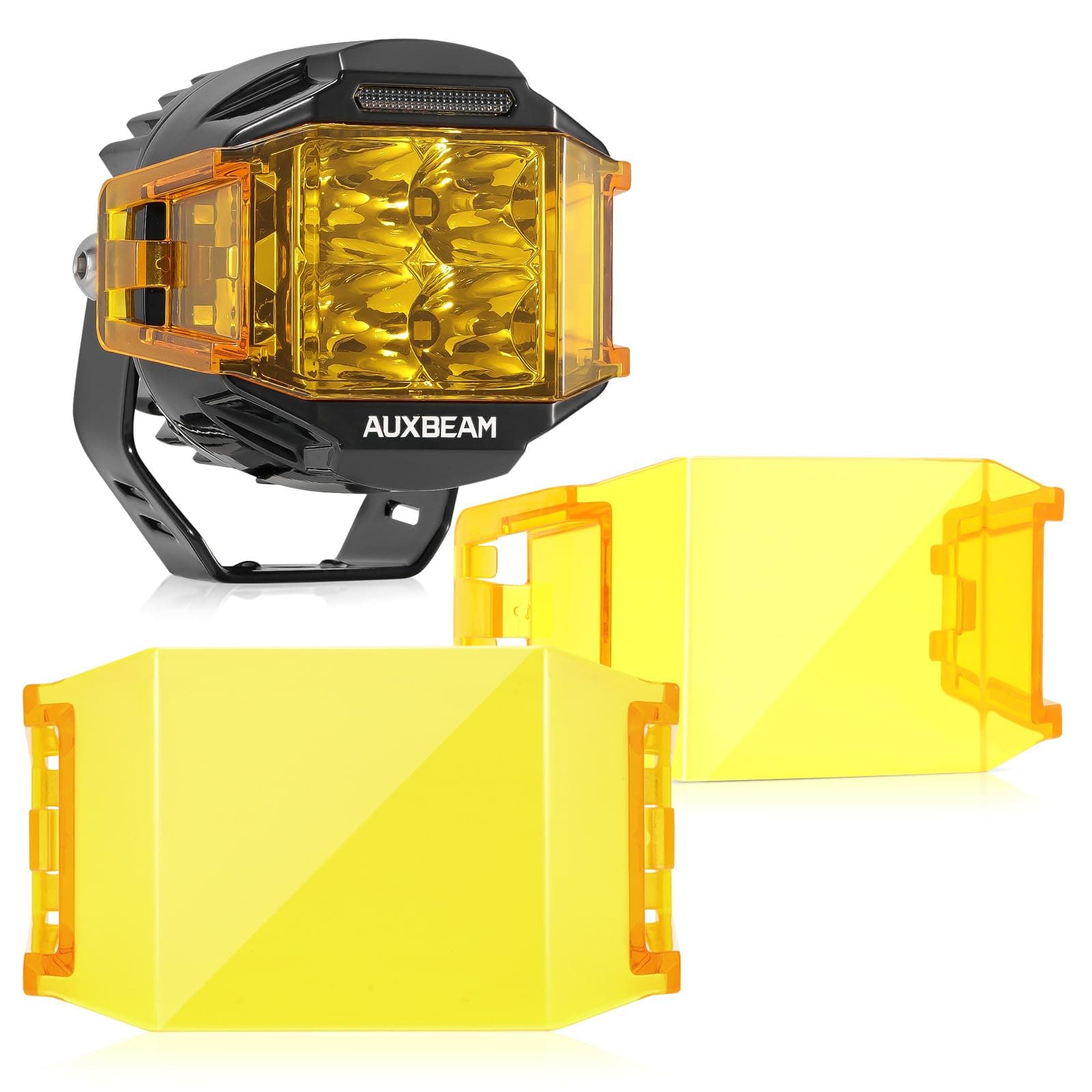 Auxbeam 4 Inch Amber Yellow Cube Offroad Light Covers, Waterproof Polycarbonate Protective Lens for Round LED Pod Lights, Pair