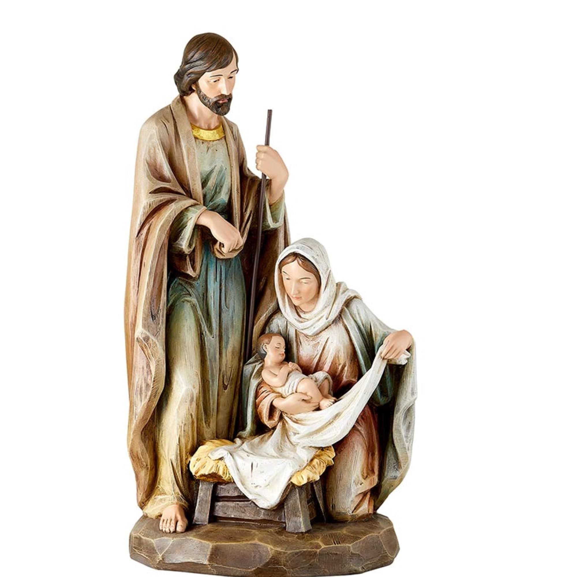 AutomHoly Family Statue Catholic Standing Home Decoration, Mary Joseph and Baby Jesus Figurines Religious Christmas Decor, 17 Inches