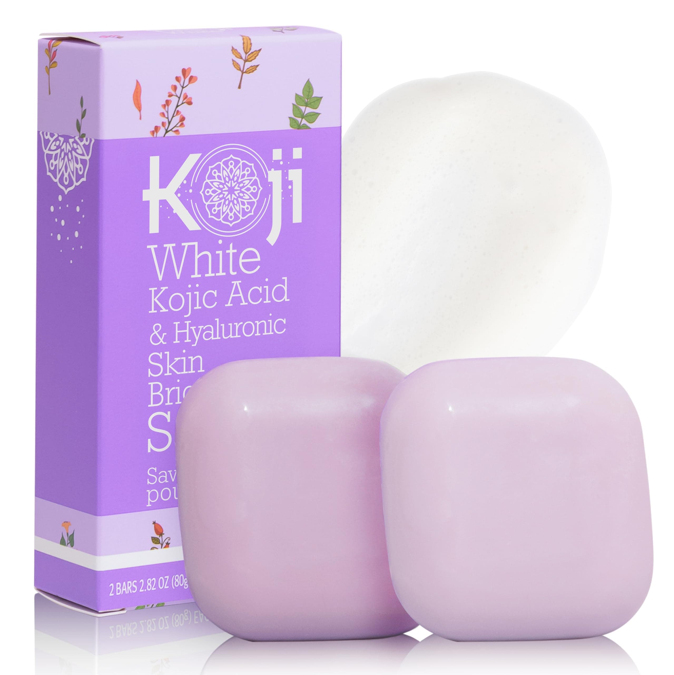 Koji White Kojic Acid & Hyaluronic Acid Skin Brightening Soap for Hydrating, Face Moisturizer, Skin Radiant, Cleansing Bar, Reduces the Appearance of Wrinkles with Vitamin E, Vegan, 2.82 Oz (2 Bars)
