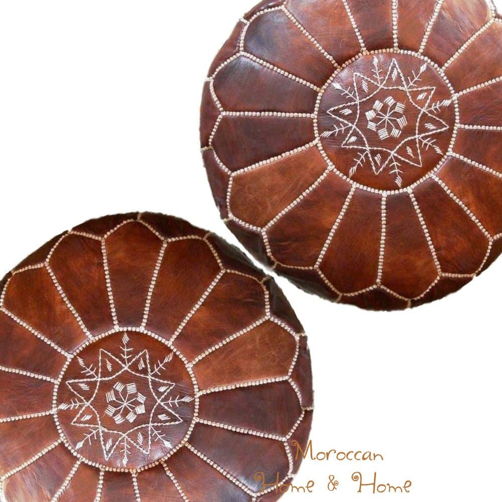 Set of 2 Amazing Moroccan Pouf Dark Brown, Ottomans Poffes,Footstool poufs,100% Handmade Leather Poof Home Gifts, Wedding Gifts, Foot Stool,Ready to Magic Your Living Room!