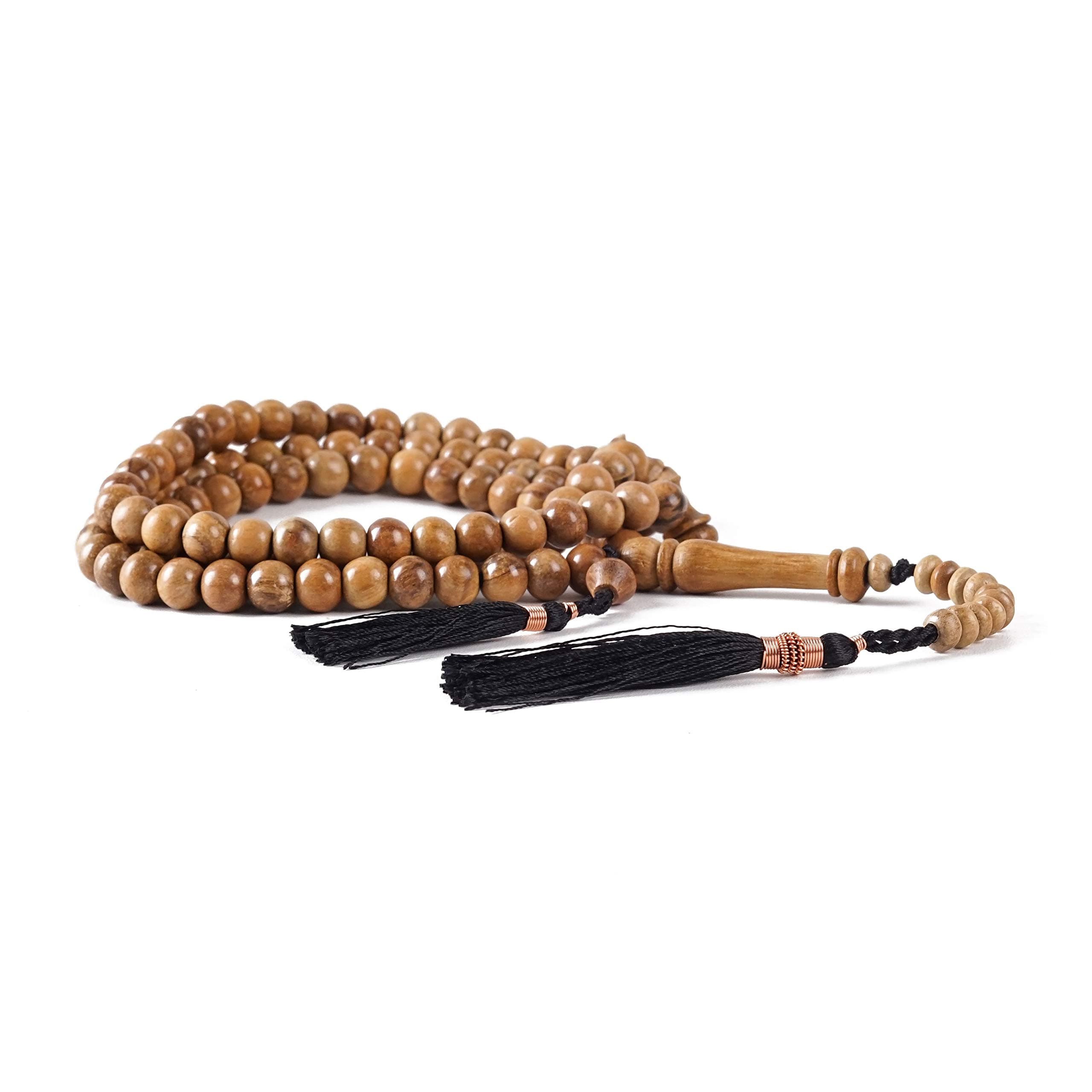 Oud Wood Tasbih Prayer Beads Islam - 99 8mm Natural Agarwood Muslim Prayer Beads - Tasbeeh Counter - Zikr Beads - Rosary Beads - Masbaha Beads - Hand Knotted Meditation Statement Necklace with Tassel