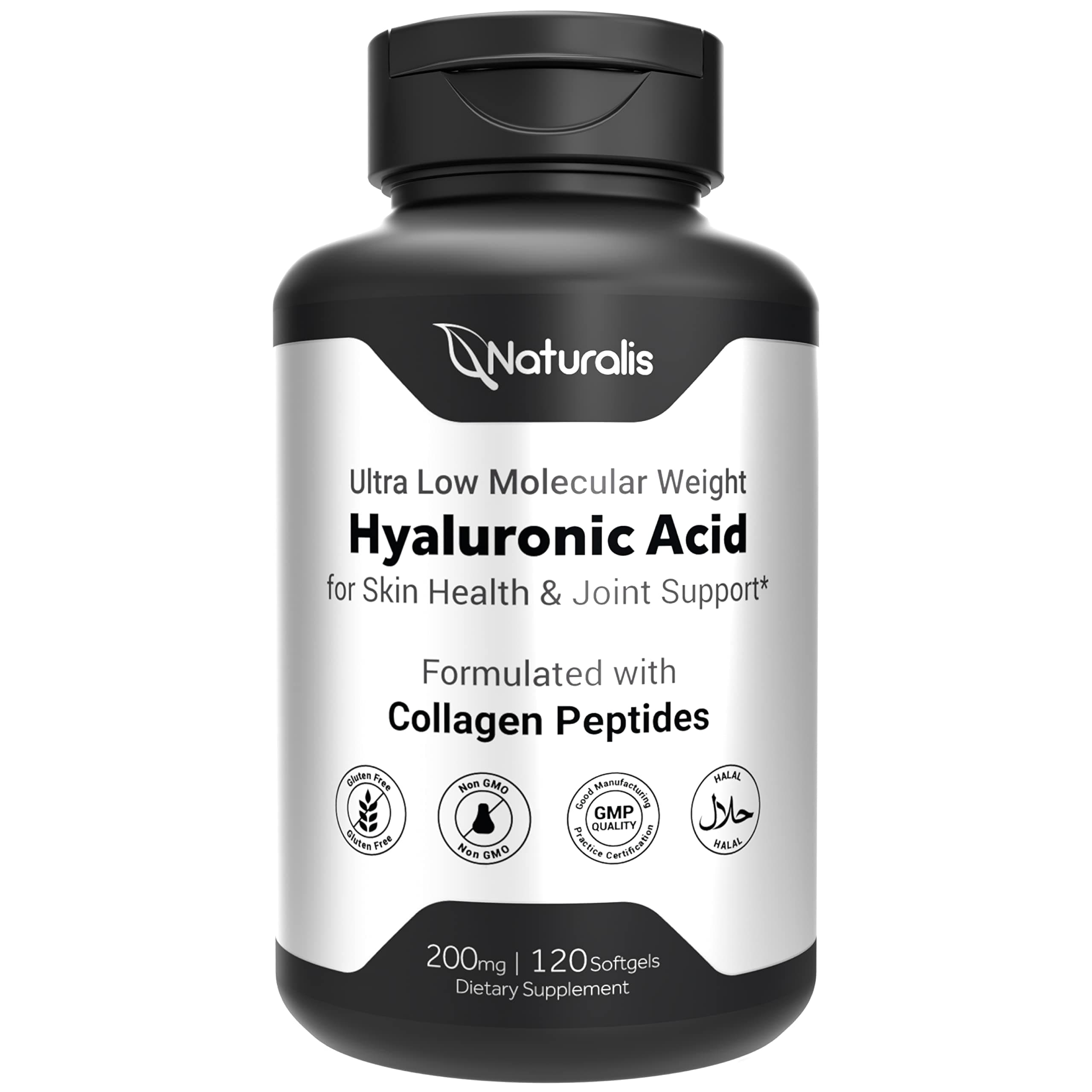 Hyaluronic Acid 200mg, 10x Better Absorption Ultra Low Molecular Weight with Collagen, Biotin, Selenium & Vitamin E | Hair, Skin, Nails & Joint Supplements | 120 Softgels
