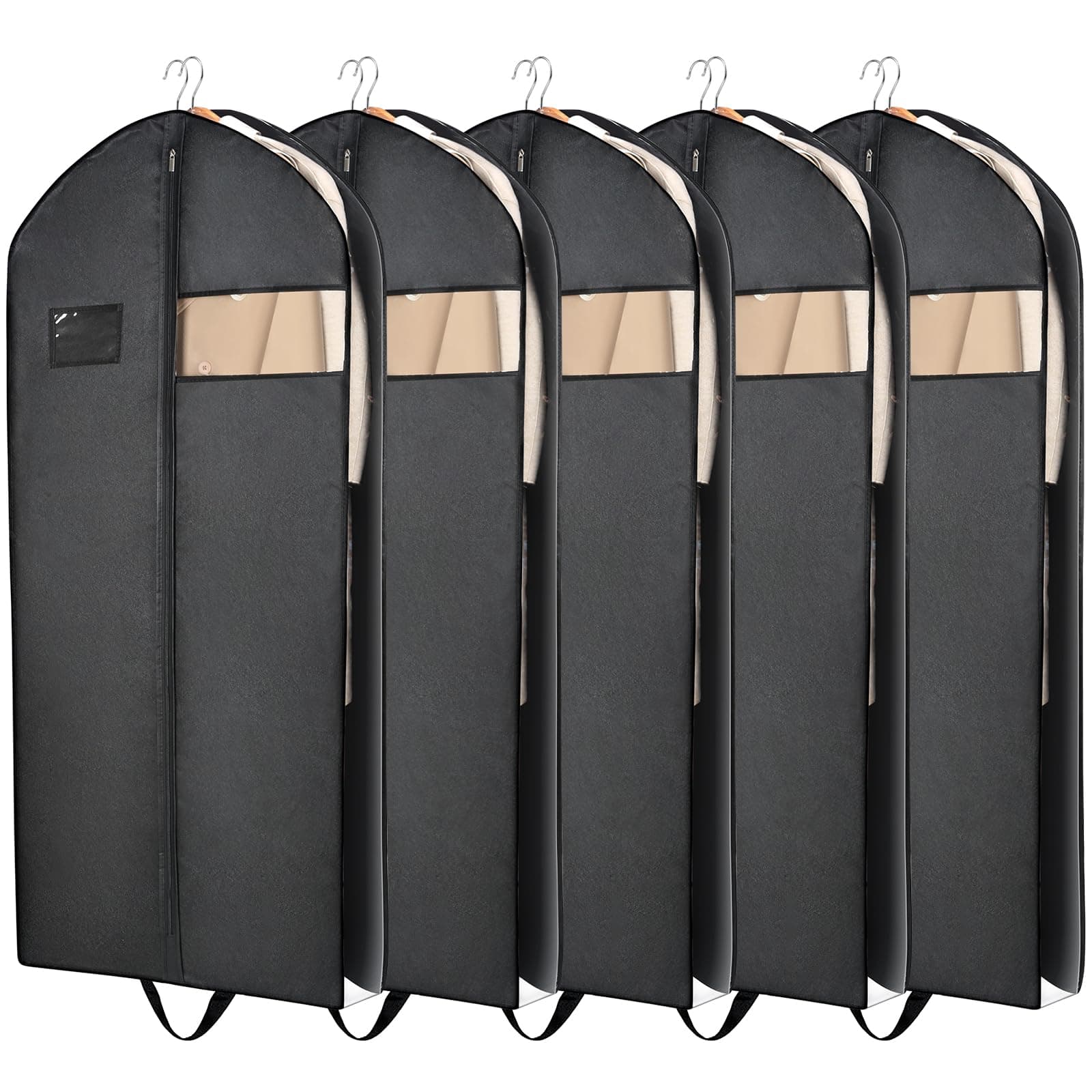 SORON 60" Garment Bags for Travel, 5 Pack Garment Bag for Dresses Long, Visible Design Dress Bags for Hanging Clothes, Storage Wedding Gowns, Dresses, Suits, Coats, Tuxedo, Cosplay Outfits, and More