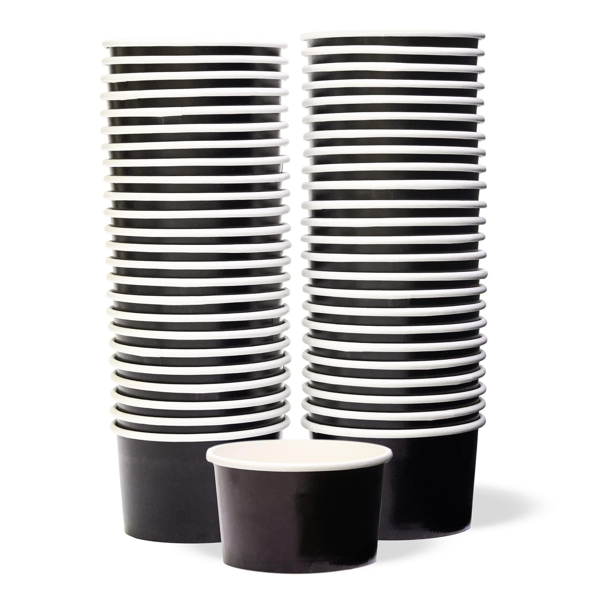 Paper Ice Cream Cups - 50-Count 325ml Disposable Dessert Bowls for Hot or Cold Food, 325-Milliliter Party Supplies Treat Cups for Sundae, Frozen Yoghurt, Soup, Black