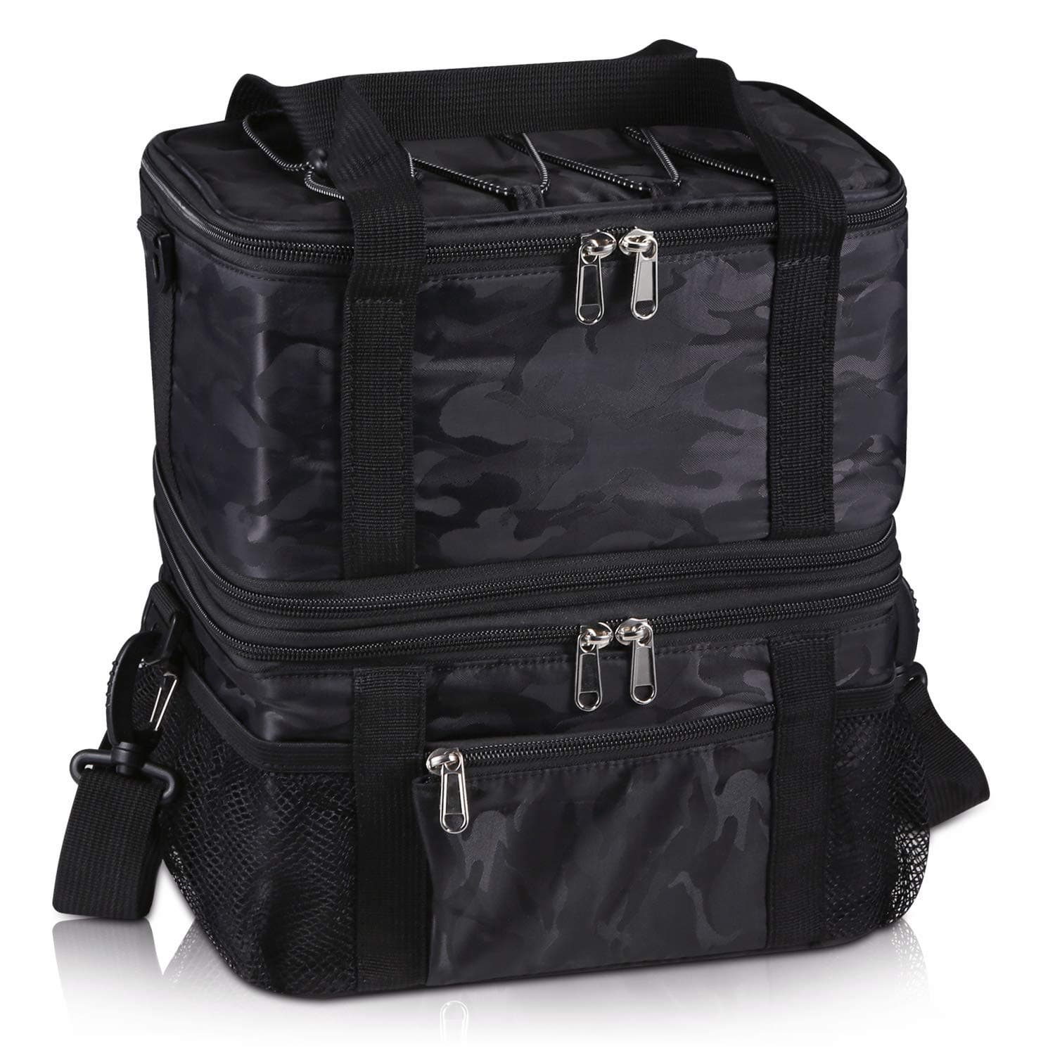 BERTASCHE Insulated Lunch Bag for Men Women, Portable Leakproof Cooler Bag with Dual Compartments, Shoulder Strap for Work, School, Outdoor, Travel, Camping-Black (Large in 14L)