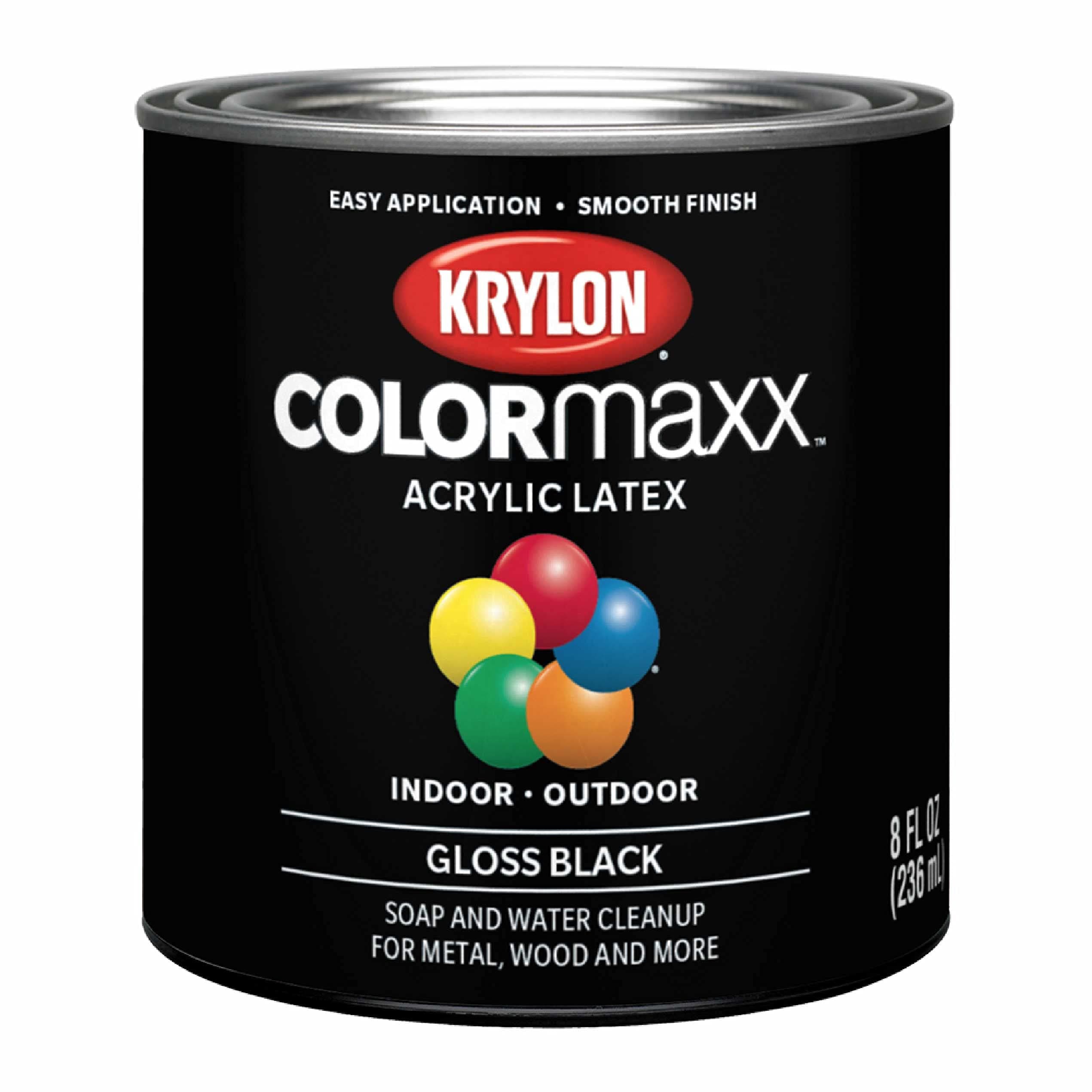 Krylon K05605007 COLORmaxx Acrylic Latex Brush On Paint for Indoor/Outdoor Use, ½ Pint, Gloss Black