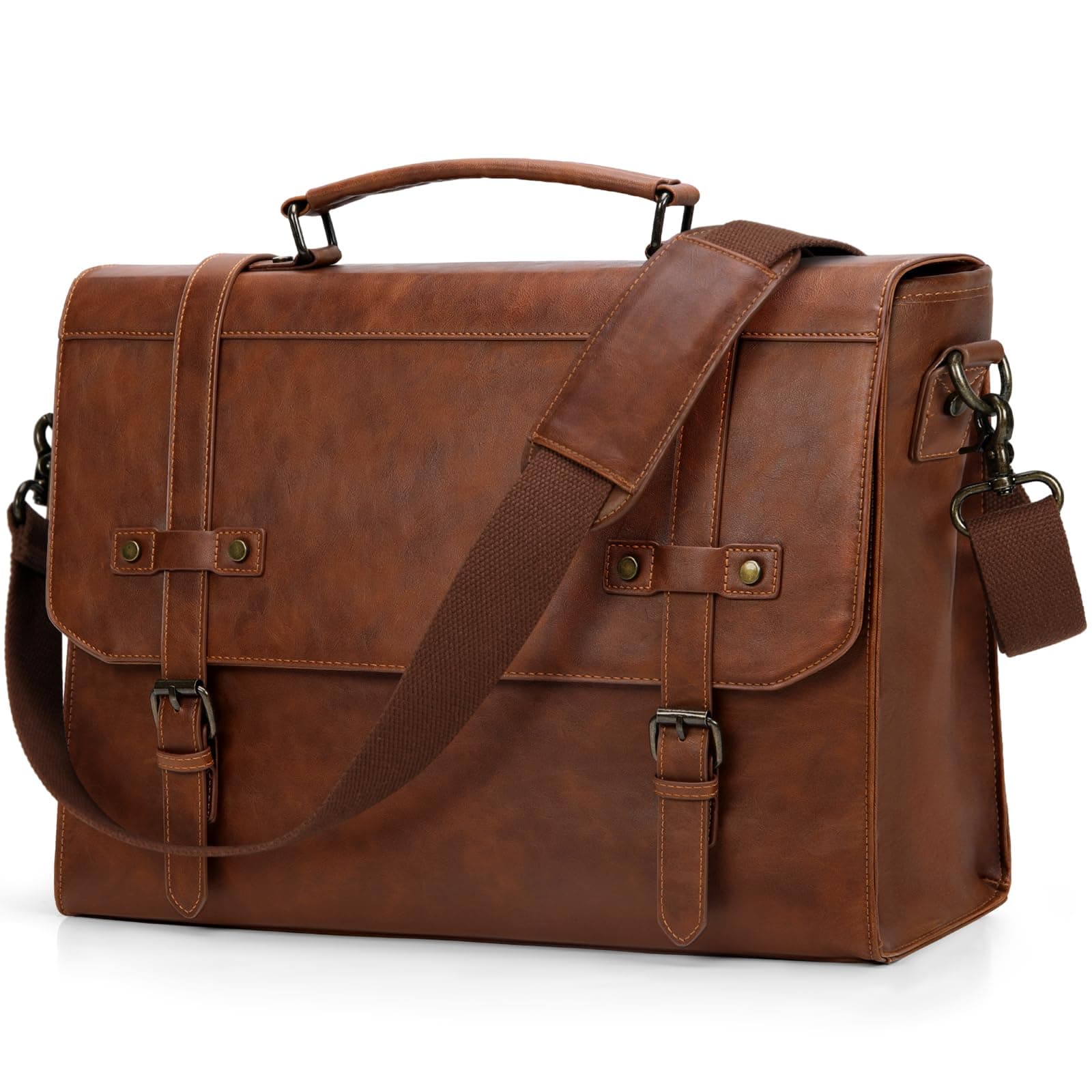 Mens Messenger Bag 17 Inch Waterproof Vintage Leather Laptop Briefcase Large Laptop Bag Satchel Computer Shoulder Bag