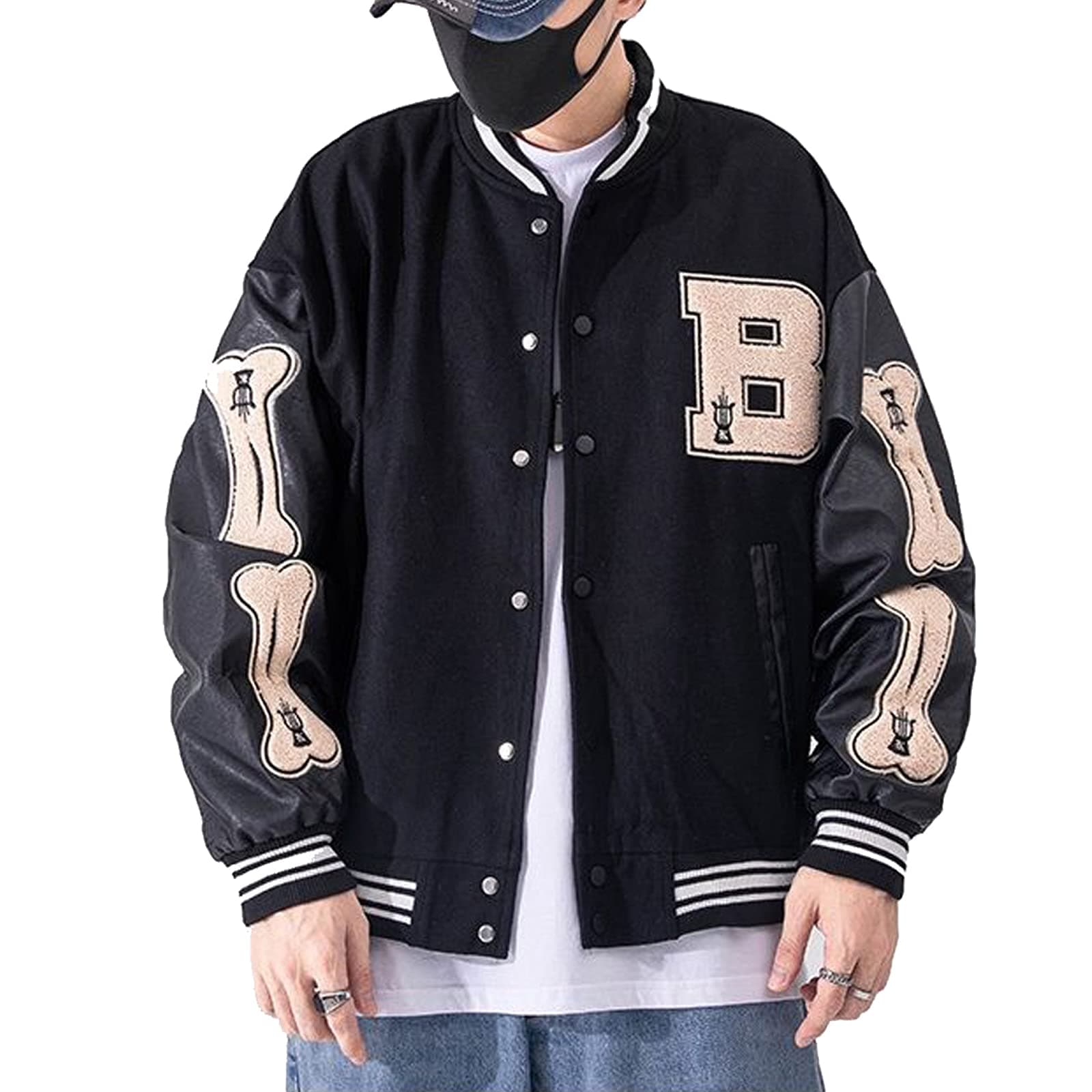 MoshtashioMen's College Jacket Baseball Jacket Unisex Fashion Sports Jacket Sweat Jacket Urban Stand-Up Collar Streetwear