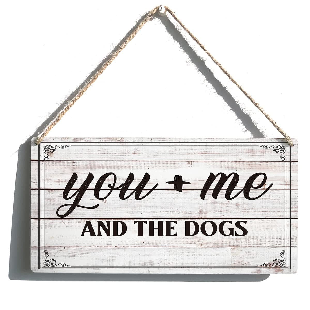 Family Sign Gift Farmhouse You&Me and the Dogs Wooden Hanging Sign Plaque Retro Wall Art Decor Home Decoration 12 x 6 Inches