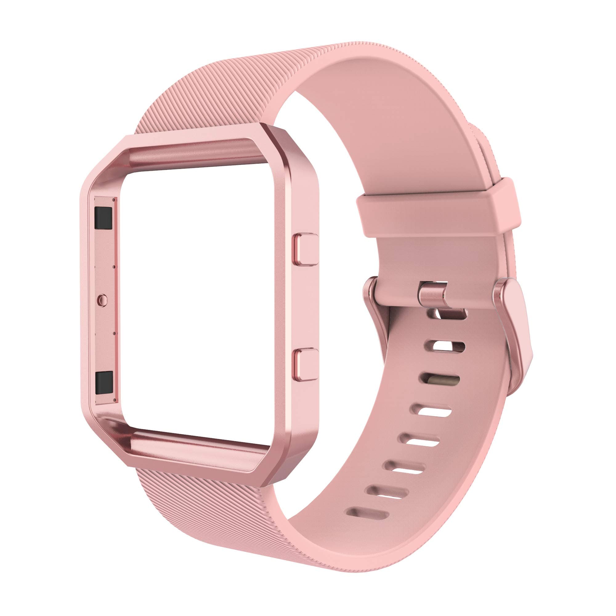 Sport Band Compatible with Fitbit Blaze Smartwatch Sport Fitness, Silicone Wrist Band with Meatl Frame Replacement for Fitbit Blaze Men Women, Small, Pink Band+Rose Pink Frame