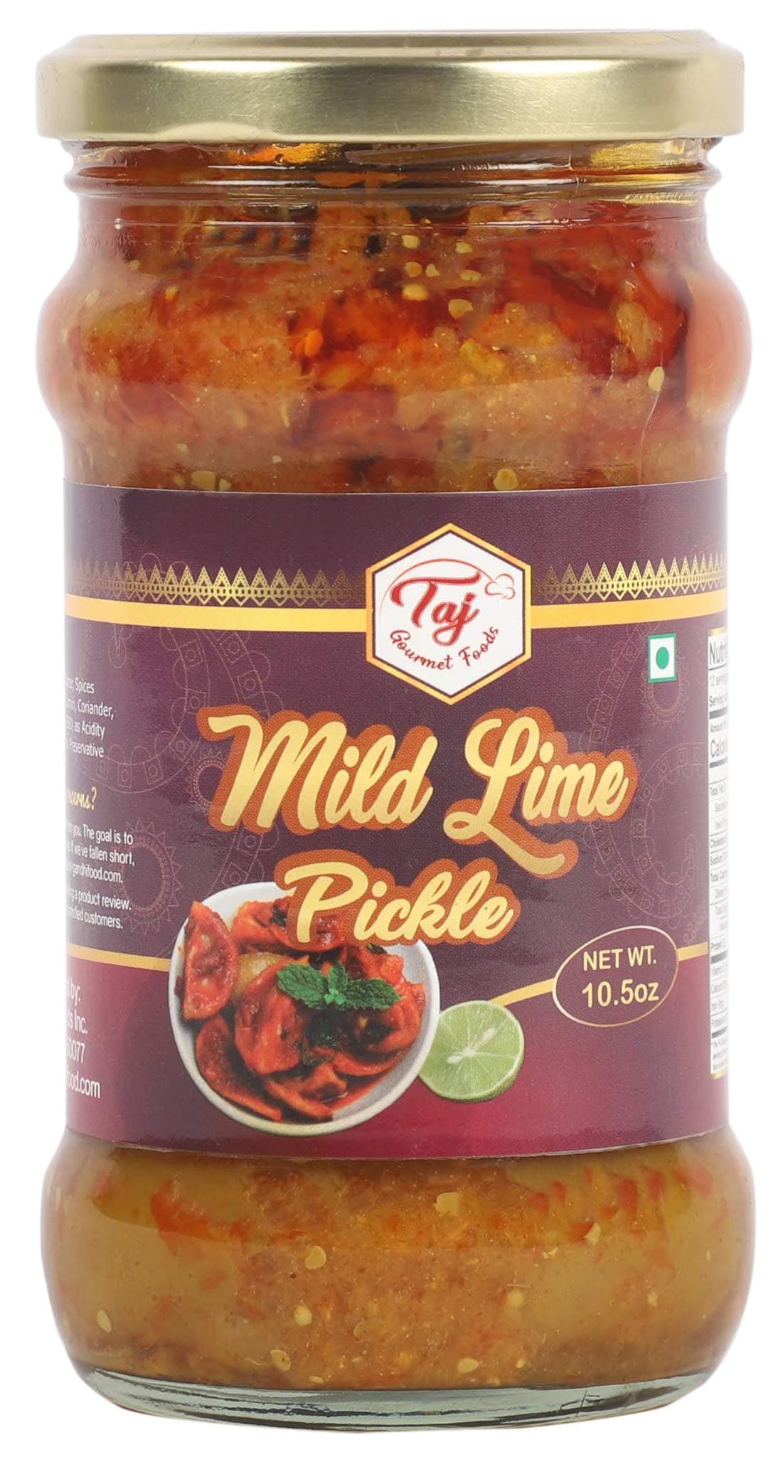 TAJ Gourmet Foods Mild Lime Pickle, (Lime Achar), 300g (10.5oz)