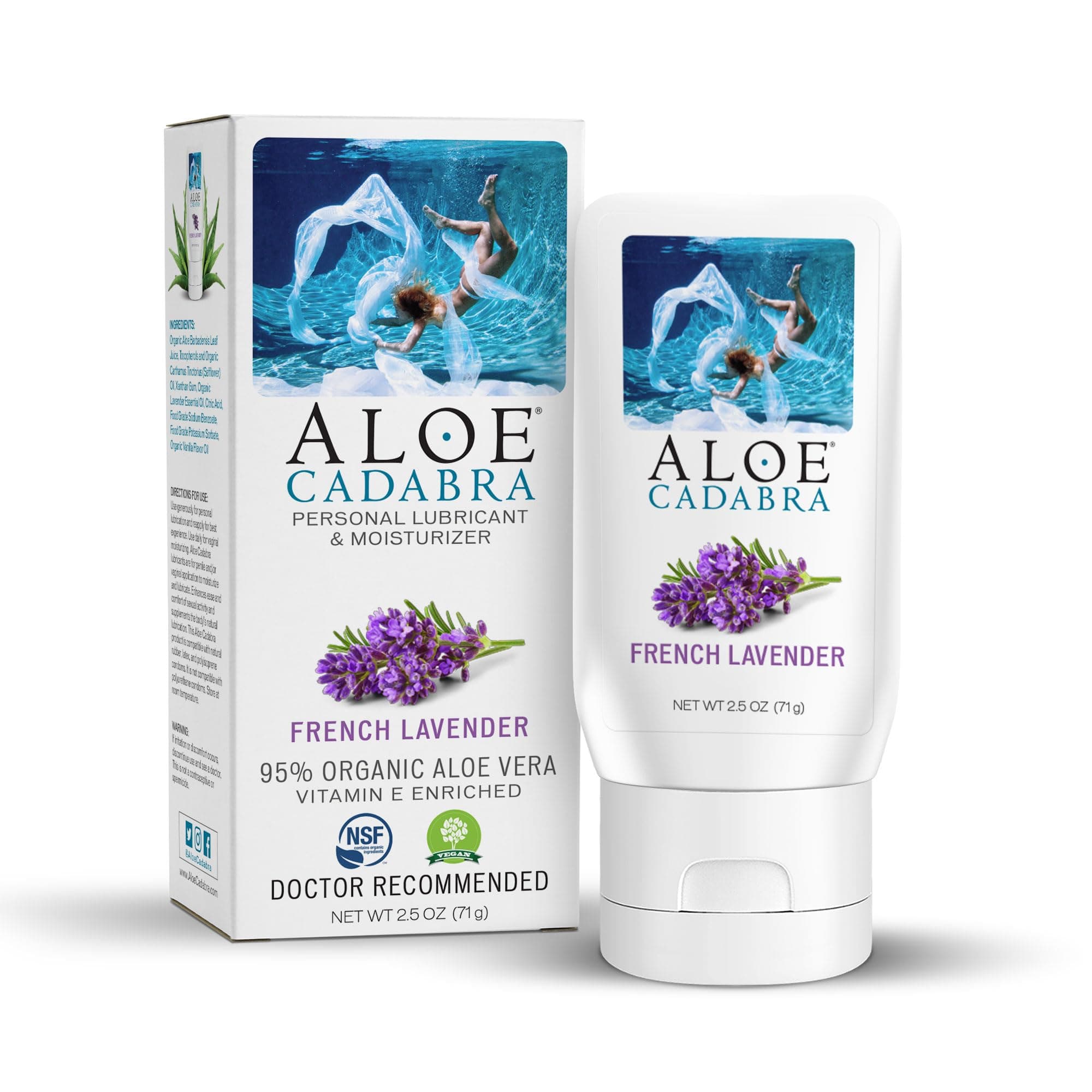 Vaginal Moisturizer, Organic Edible Aloe Lube for Men, Women, Non-Staining, pH Balanced, (French Lavender, 2.5 Ounces, 1 Pack)