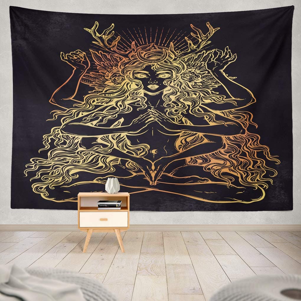 Summor Tapestry Beautiful Magic Occult Many Goddess Girl Long Hair Magic Diety Spiritual Hanging Tapestries 60 X 80 Inch Wall Hanging Decor for Bedroom Livingroom Dorm